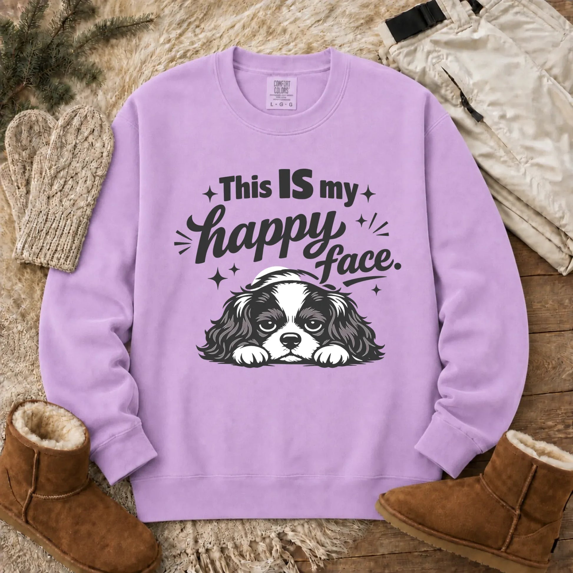 Cavalier Funny Happy Face Unisex Sweatshirt Orchid