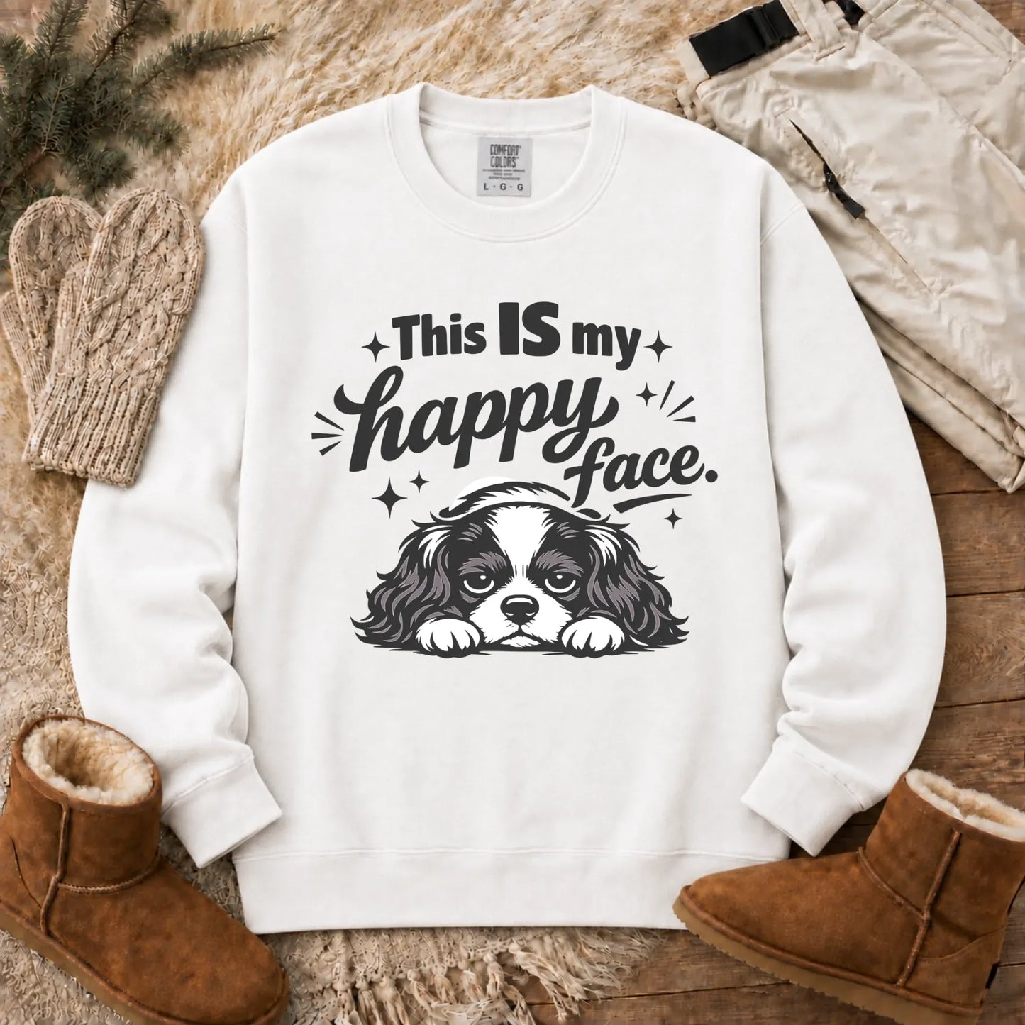 Cavalier Funny Happy Face Unisex Sweatshirt White
