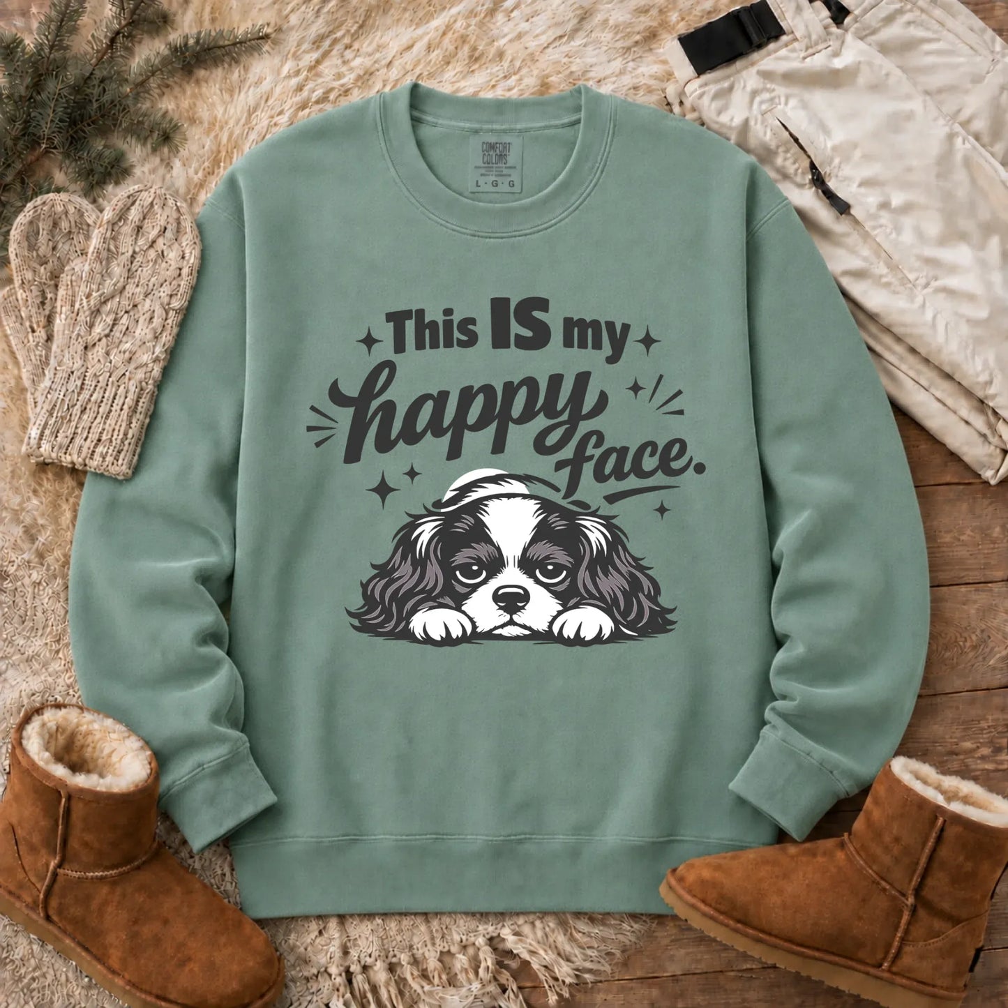 Cavalier Funny Happy Face Unisex Sweatshirt Light Green
