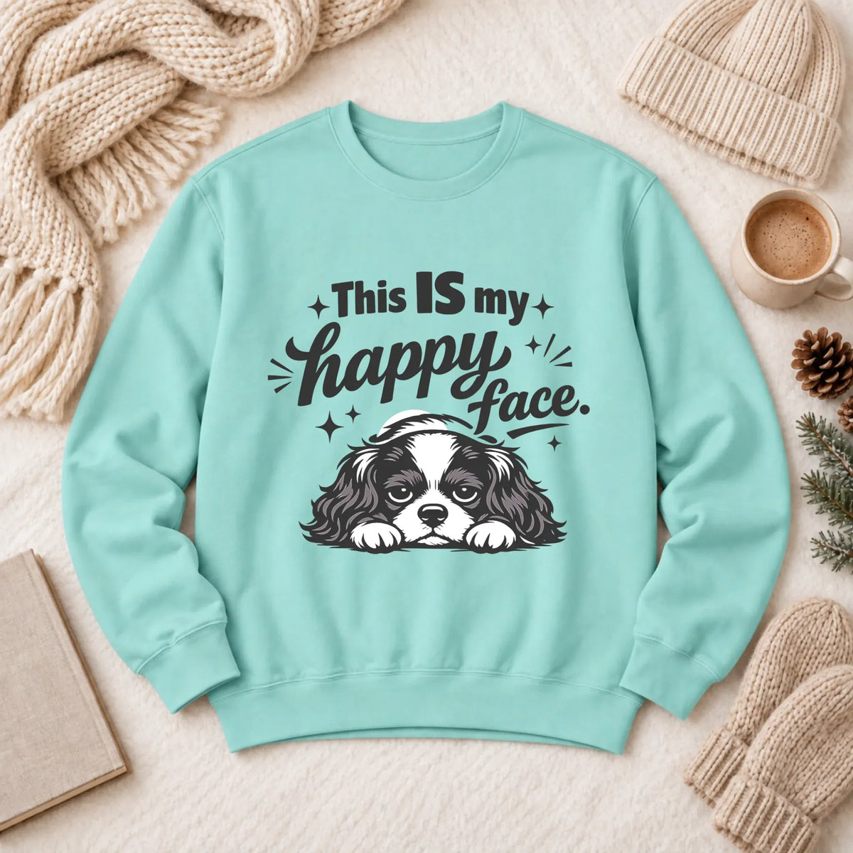Cavalier Funny Happy Face Unisex Sweatshirt Chalky Mint