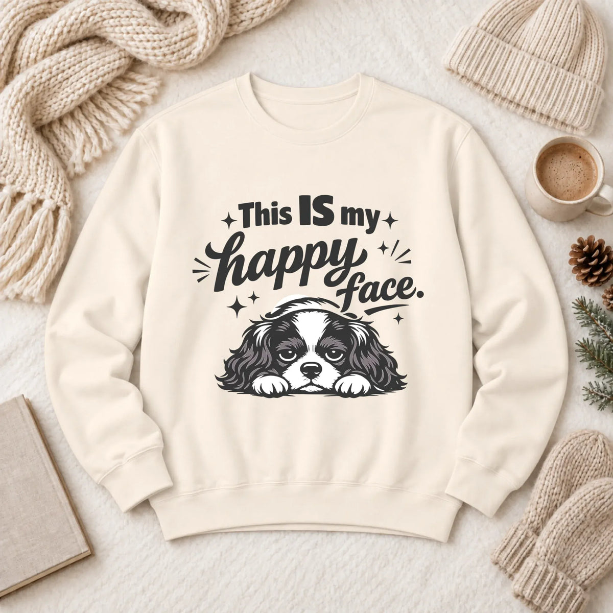 Cavalier Funny Happy Face Unisex Sweatshirt Ivory