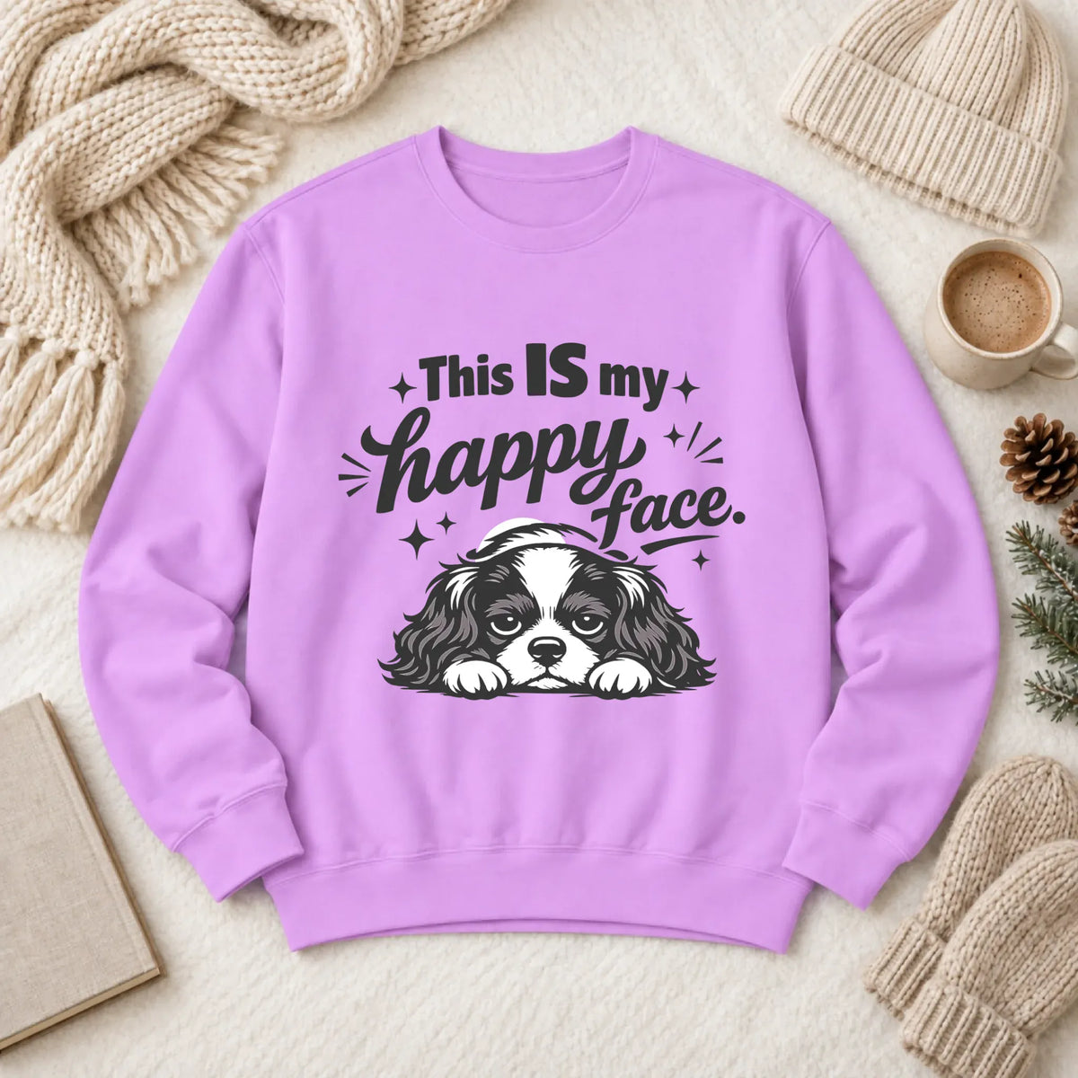 Cavalier Funny Happy Face Unisex Sweatshirt Neon Violet