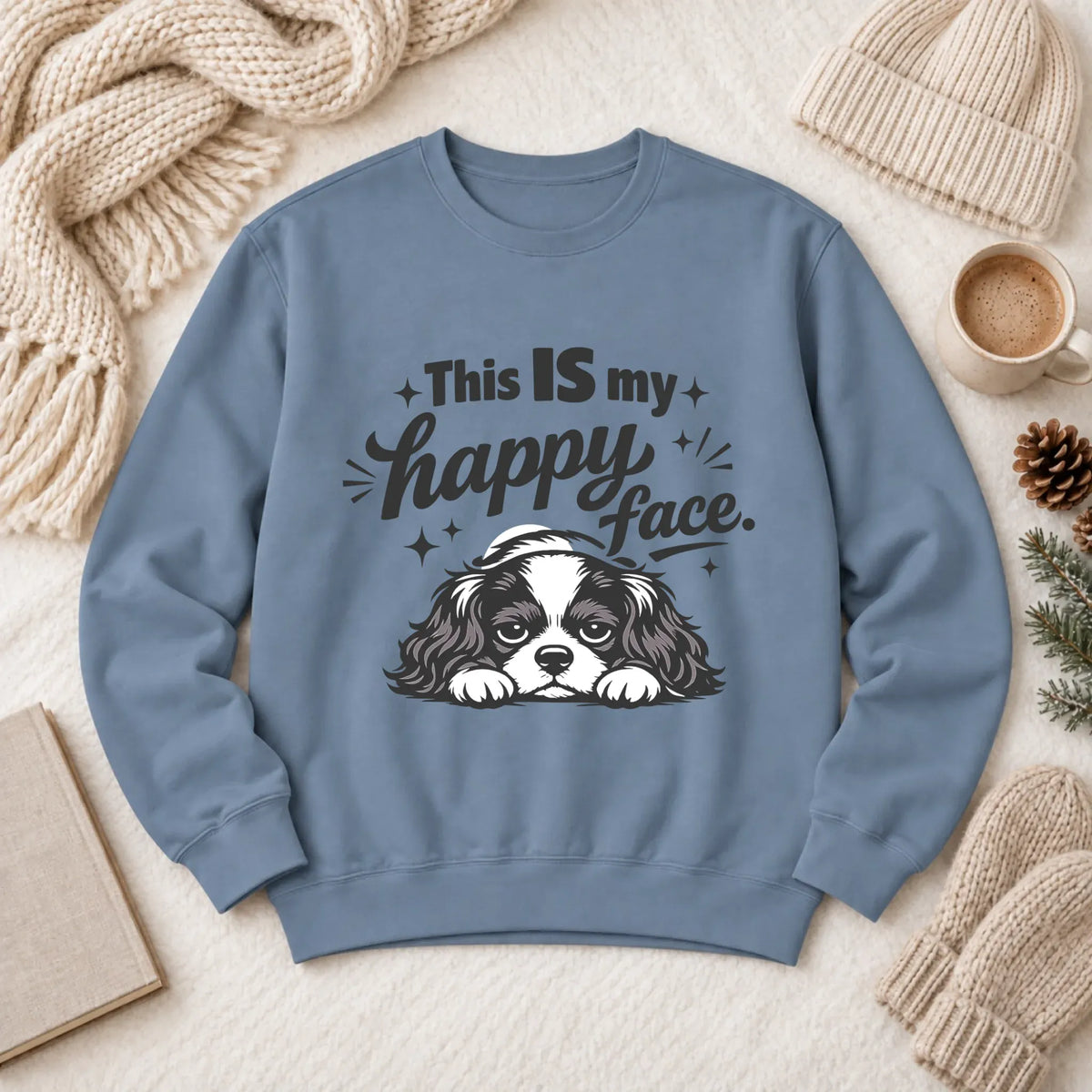 Cavalier Funny Happy Face Unisex Sweatshirt Blue Jean