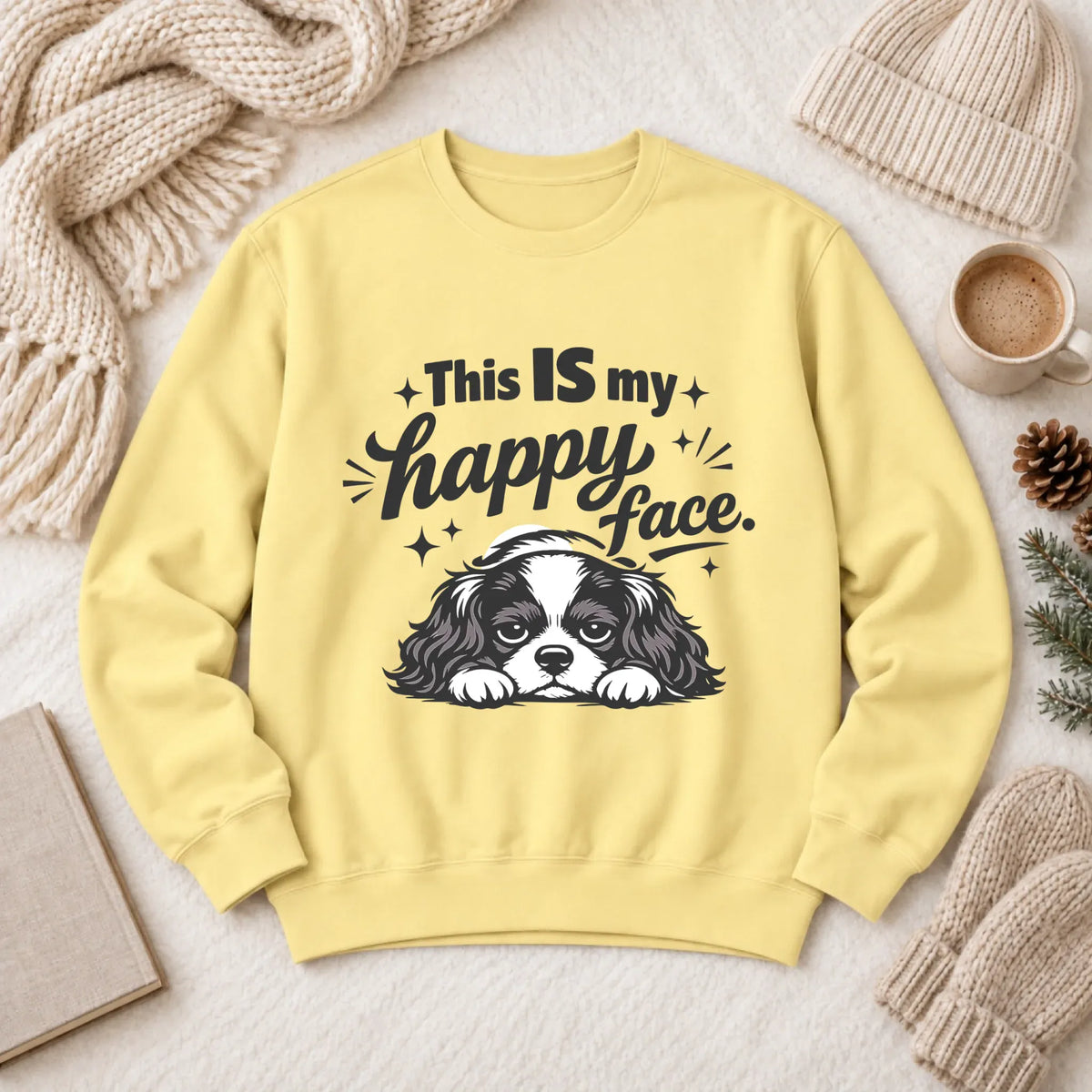 Cavalier Funny Happy Face Unisex Sweatshirt Butter