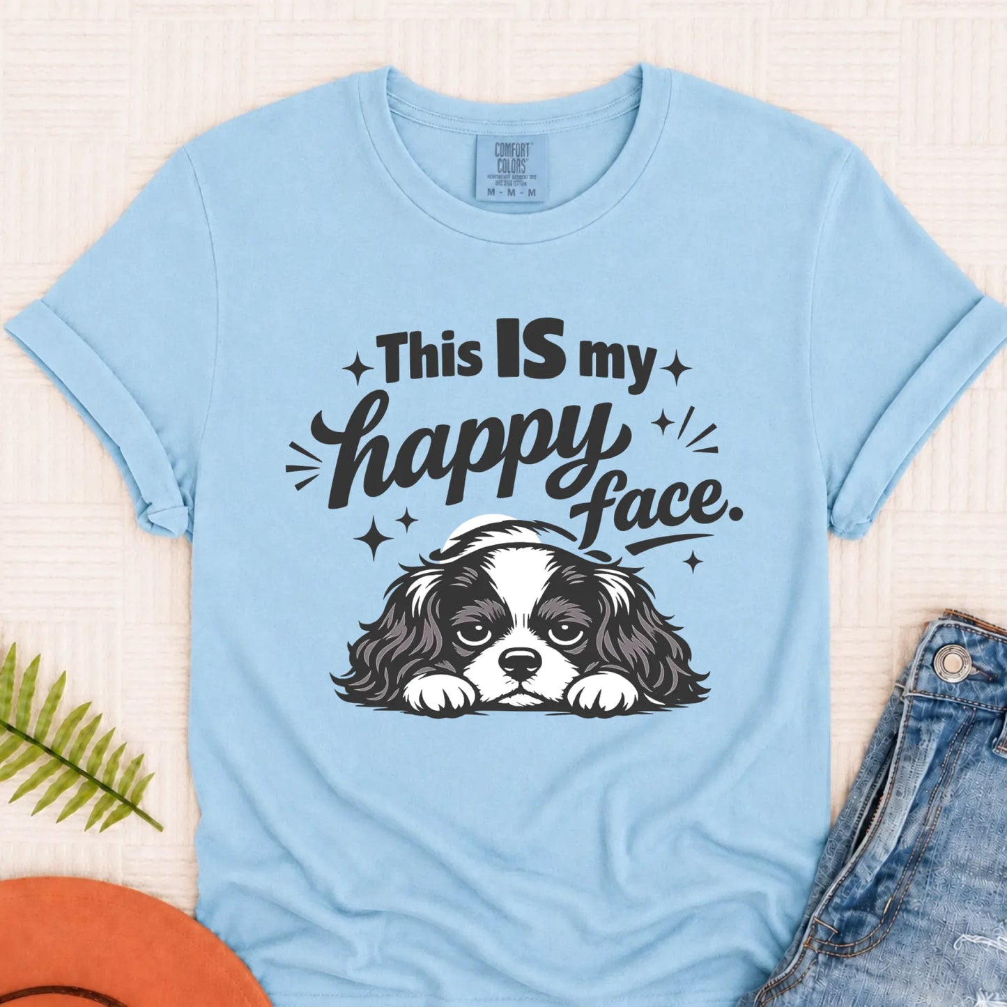 Cavalier Funny Happy Face Unisex TShirt Chambray