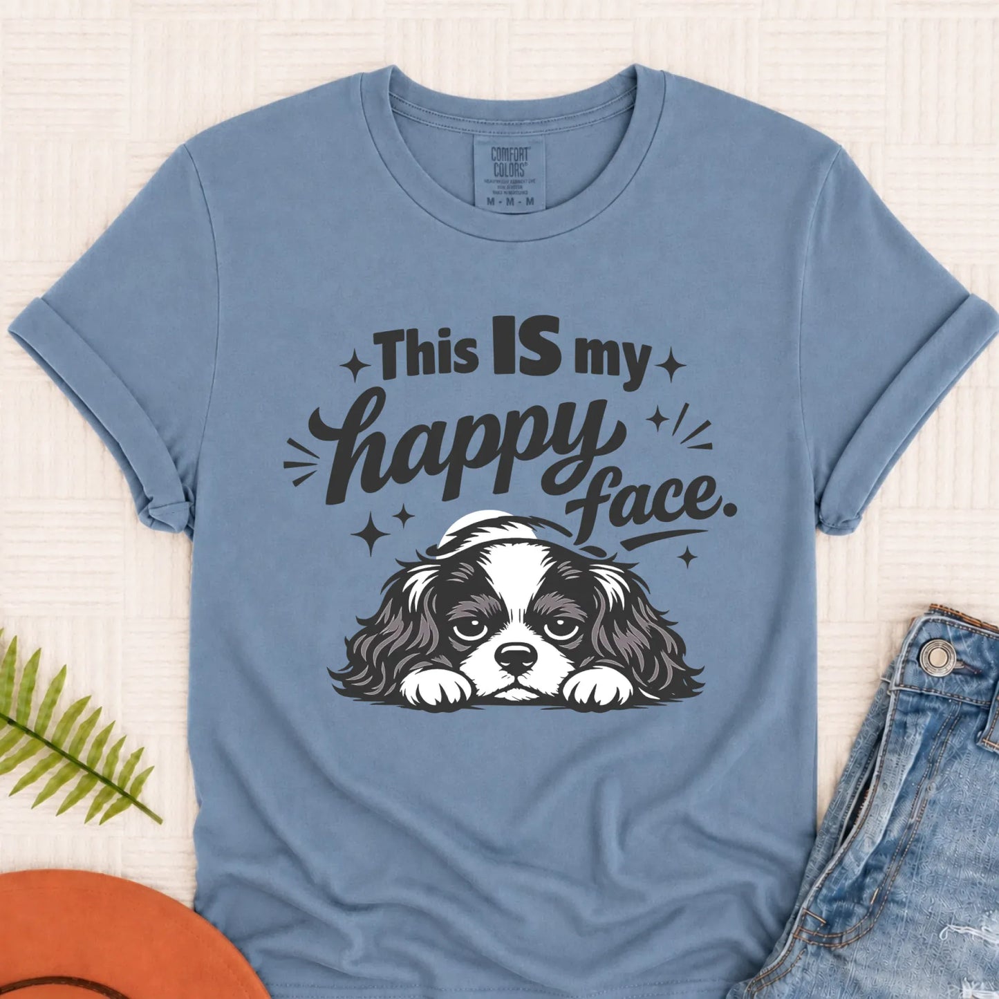 Cavalier Funny Happy Face Unisex TShirt Blue Jean