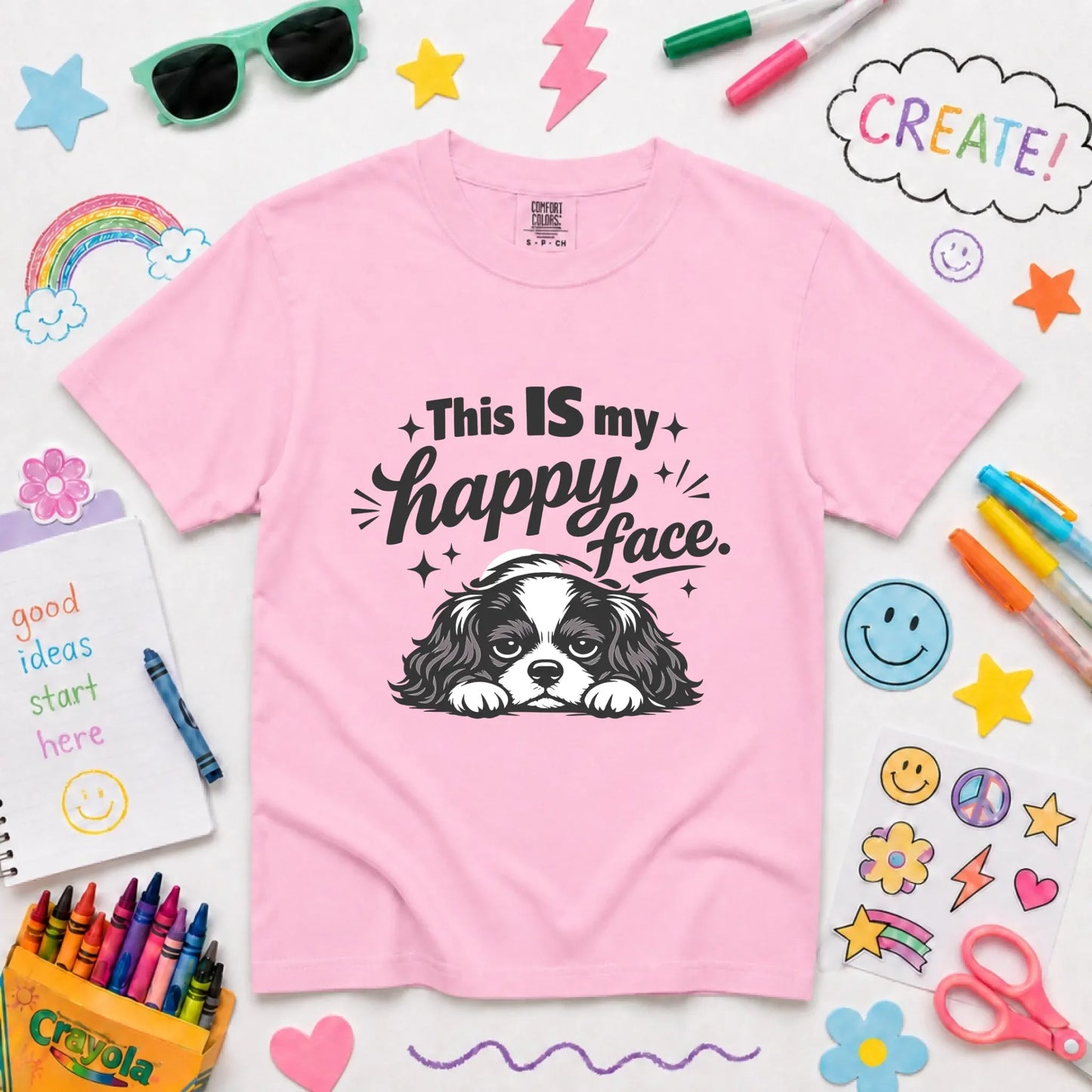 Cavalier Funny Happy Face Unisex YOUTH TShirt Blossom
