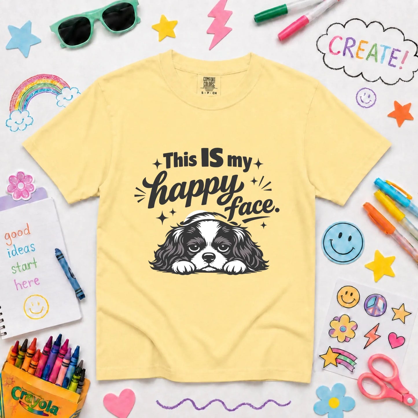 Cavalier Funny Happy Face Unisex YOUTH TShirt Butter