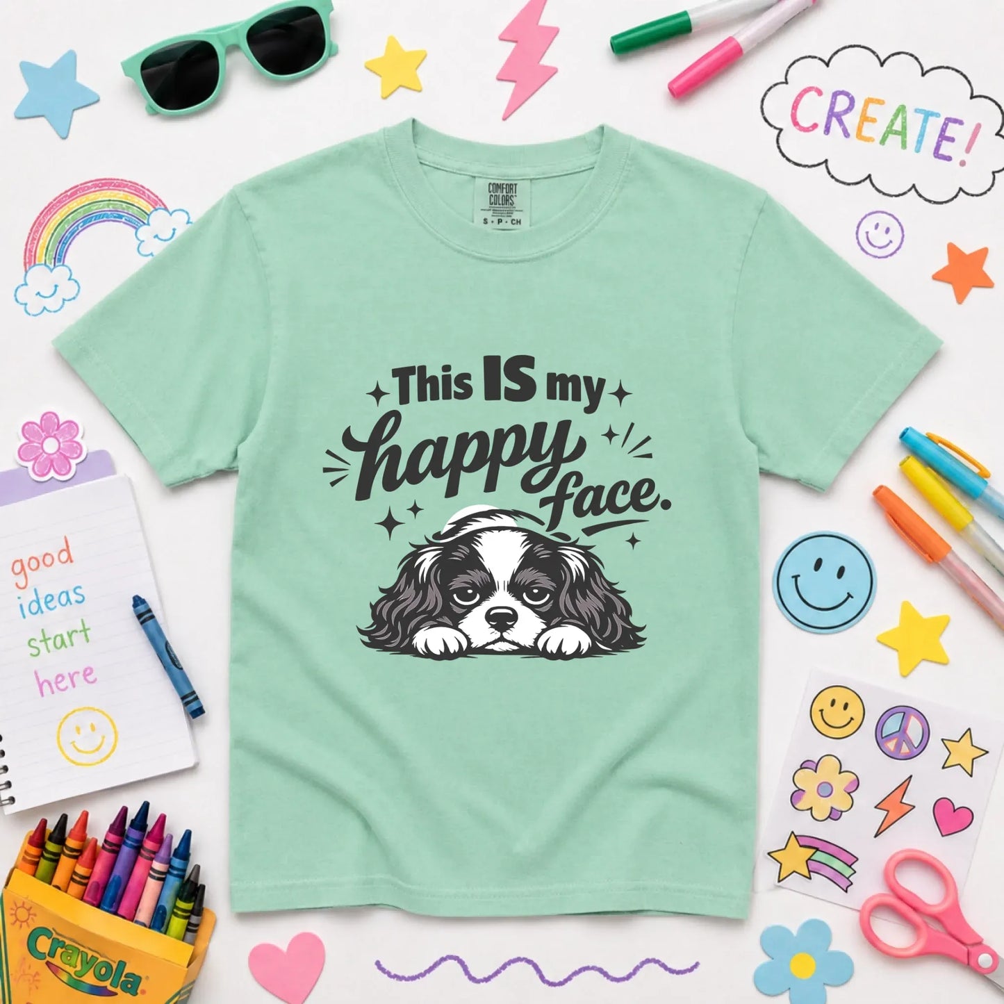 Cavalier Funny Happy Face Unisex YOUTH TShirt Island Reef