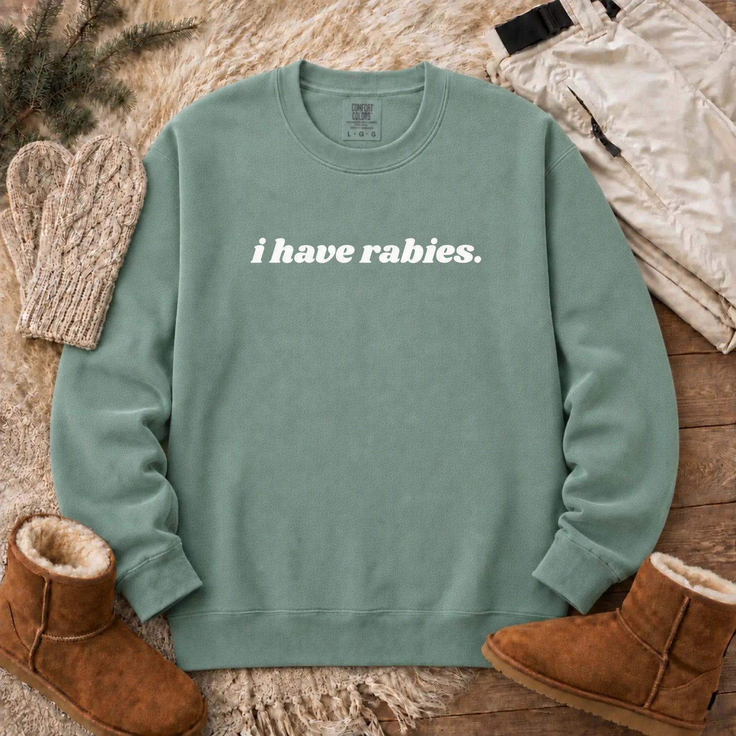 Sweatshirt Light Green / S Cavalier Funny I Have Rabies Unisex Sweatshirt