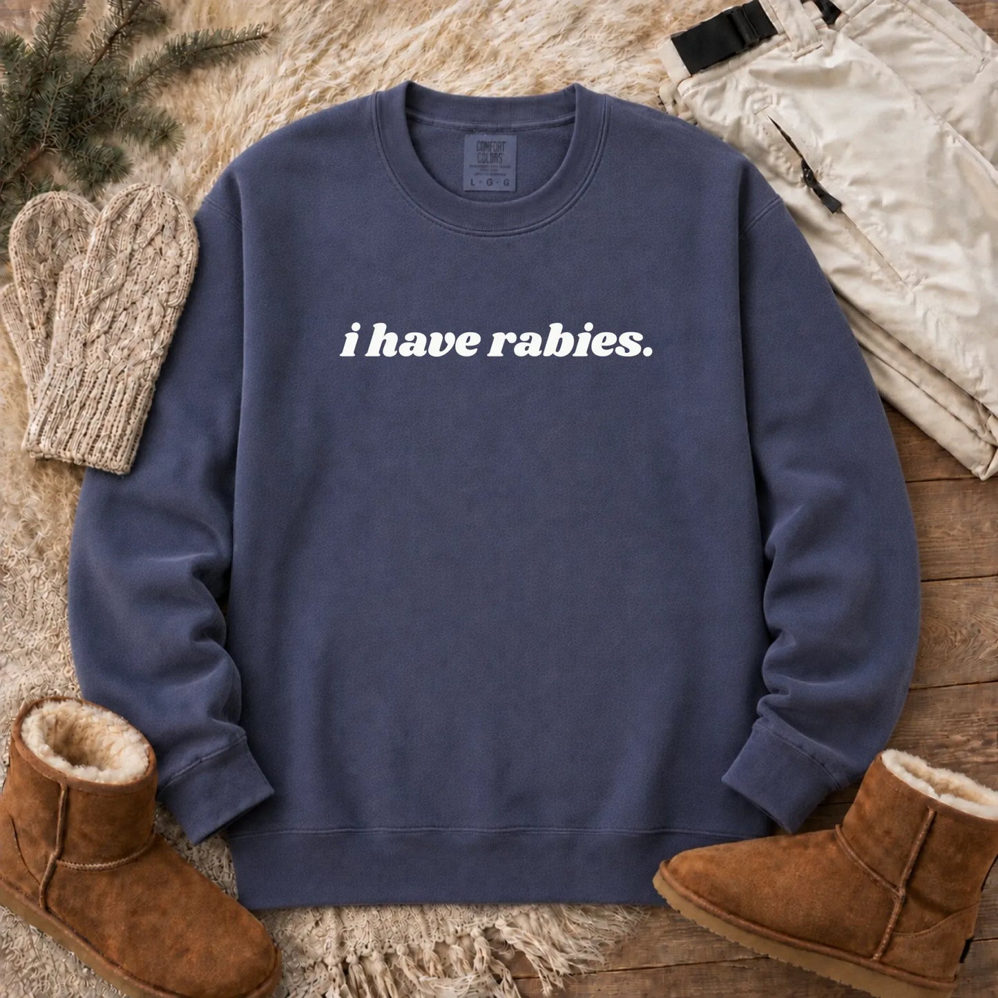 Sweatshirt Denim / S Cavalier Funny I Have Rabies Unisex Sweatshirt
