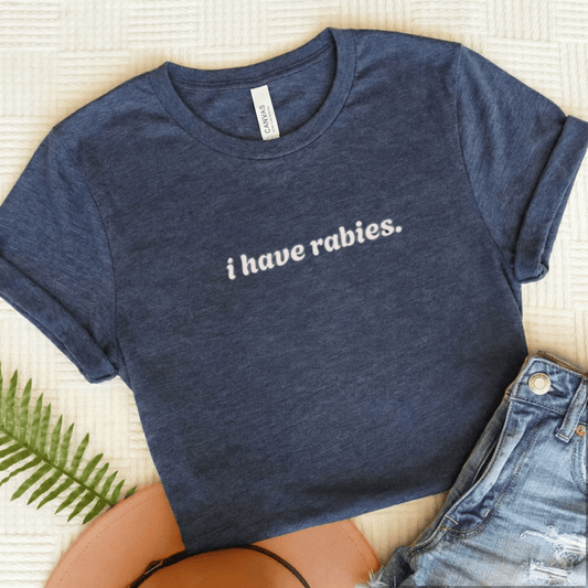 French Bulldog Funny I have Rabies Unisex TShirt Heather Navy