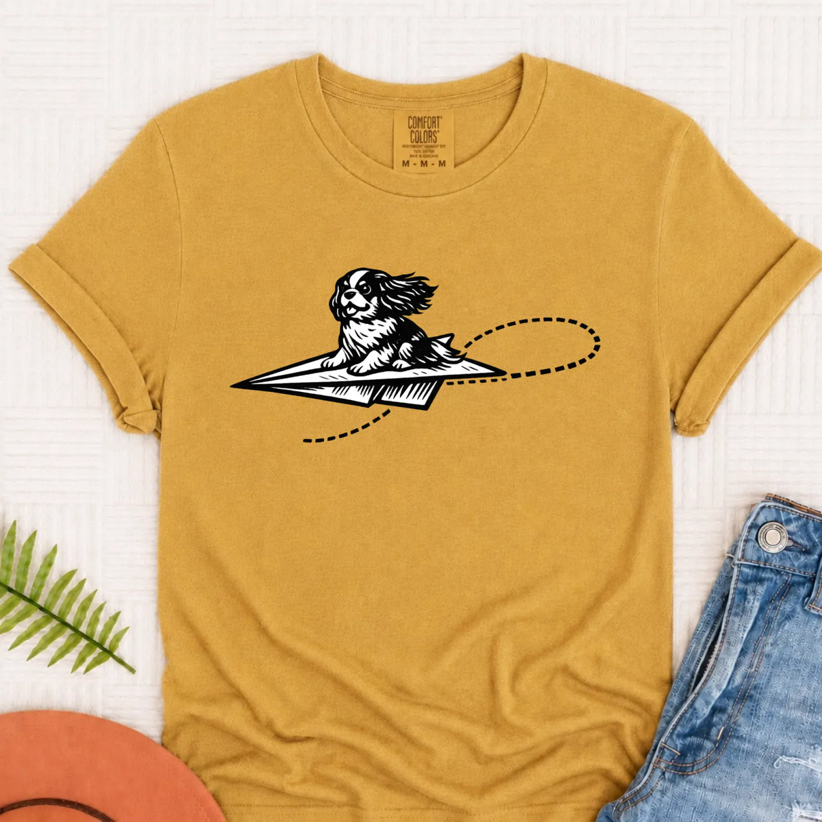 Cavalier Funny Paper Airplane Unisex TShirt Mustard