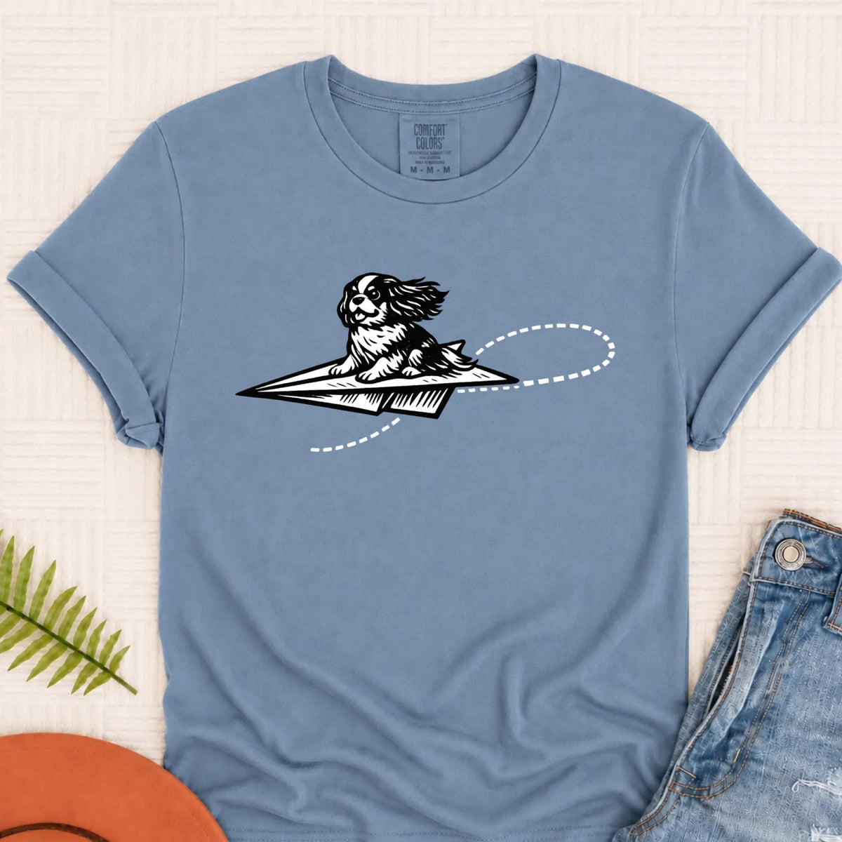 Cavalier Funny Paper Airplane Unisex TShirt Blue Jean