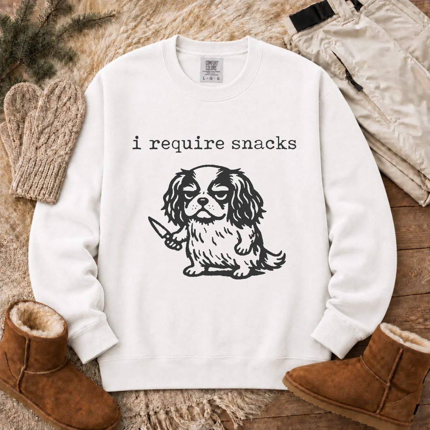 Cavalier Funny Require Snacks Unisex Sweatshirt White