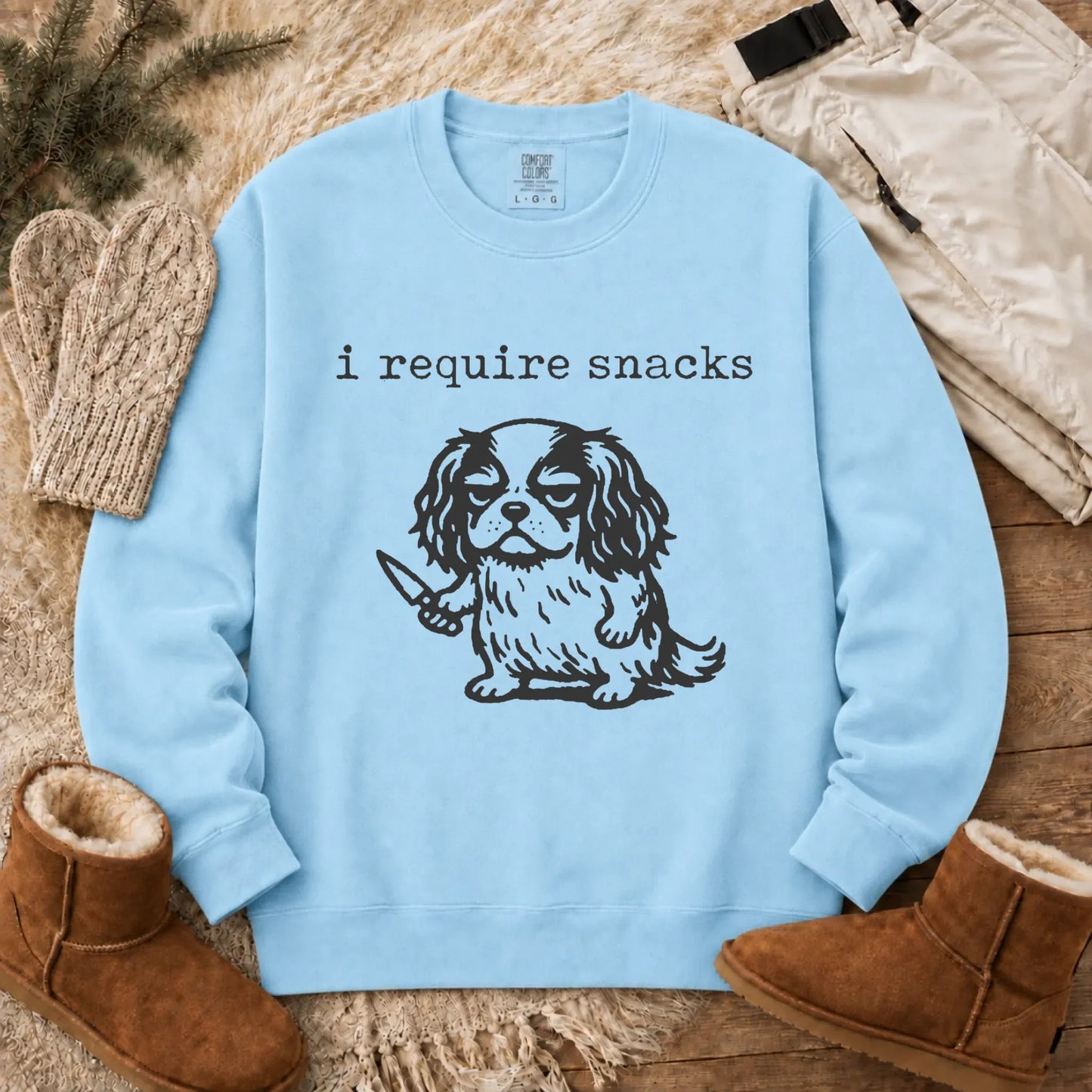 Cavalier Funny Require Snacks Unisex Sweatshirt Chambray