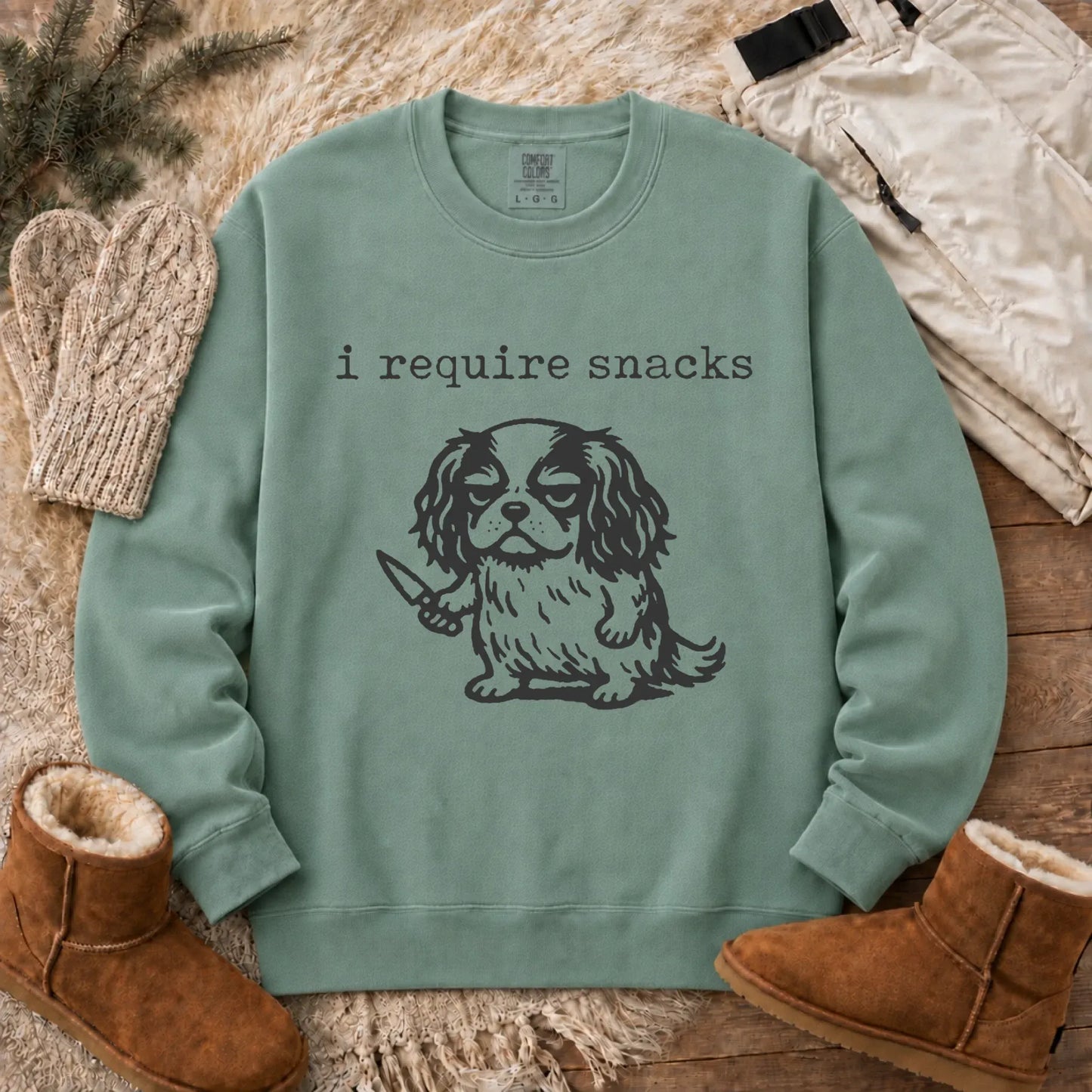 Cavalier Funny Require Snacks Unisex Sweatshirt Light Green