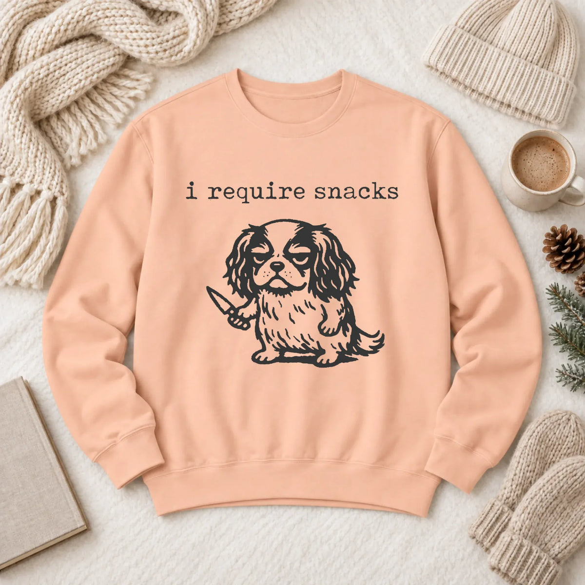Cavalier Funny Require Snacks Unisex Sweatshirt 1466 LW Sweatshirt Light