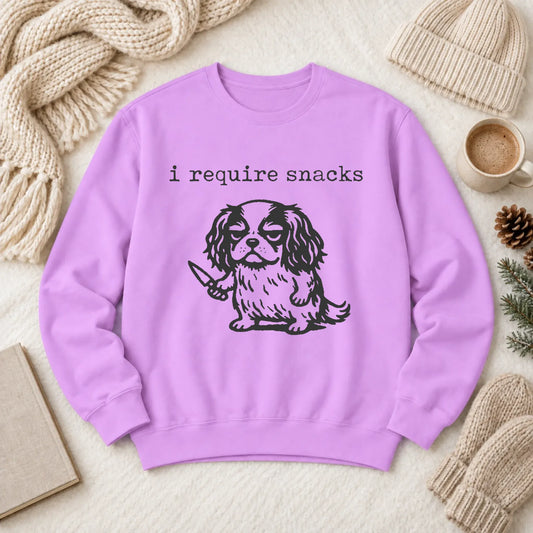 Cavalier Funny Require Snacks Unisex Sweatshirt 1466 LW Sweatshirt Light Neon Violet