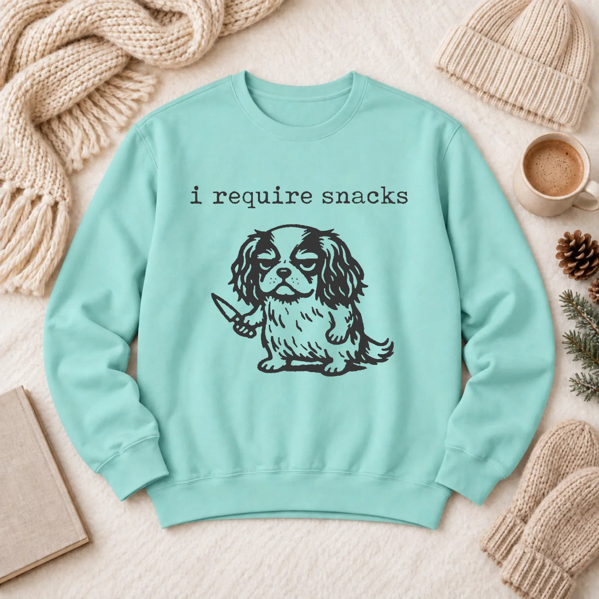 Cavalier Funny Require Snacks Unisex Sweatshirt 1466 LW Sweatshirt Light Chalky Mint