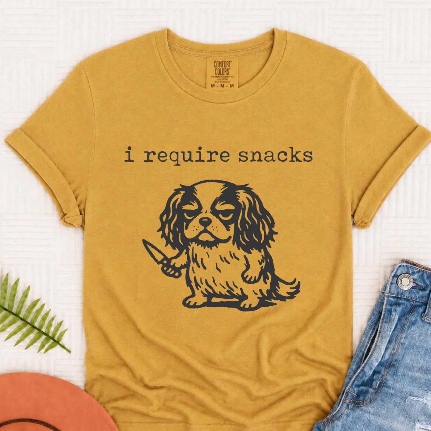 Cavalier Funny Require Snacks Unisex TShirt Mustard