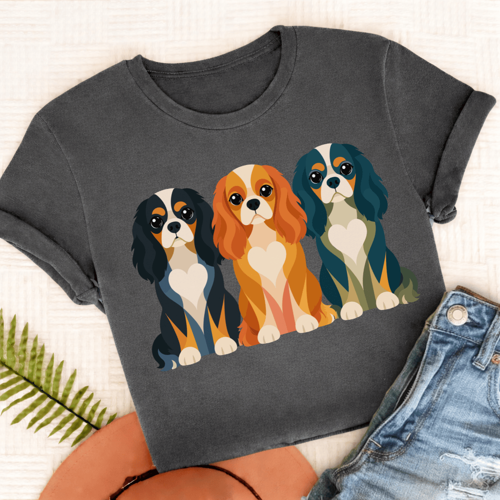 Cavalier Geometric Heart Unisex TShirt Comfort Colors Pepper