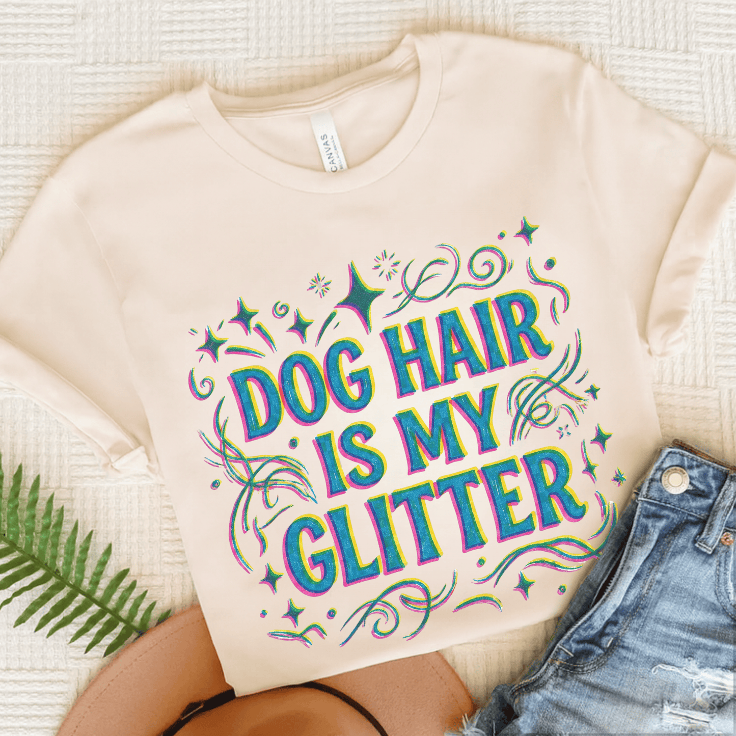 Golden Retriever Glitter Dog Hair Unisex TShirt Natural