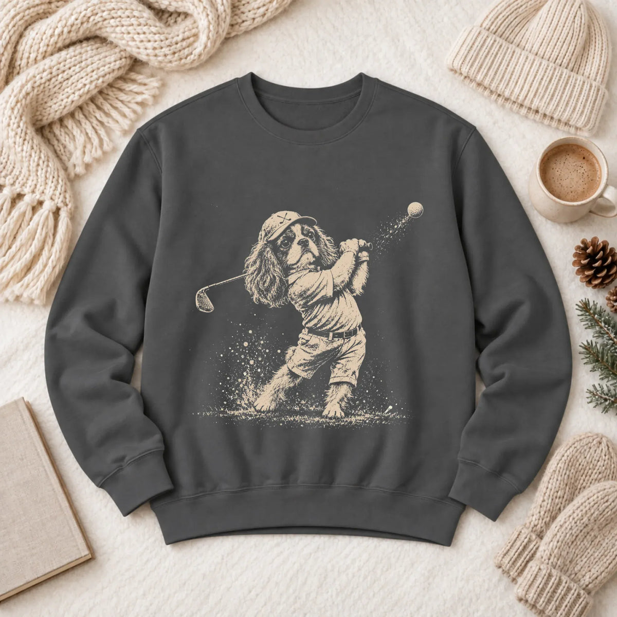 Cavalier Golfing Golfer Unisex Sweatshirt Pepper