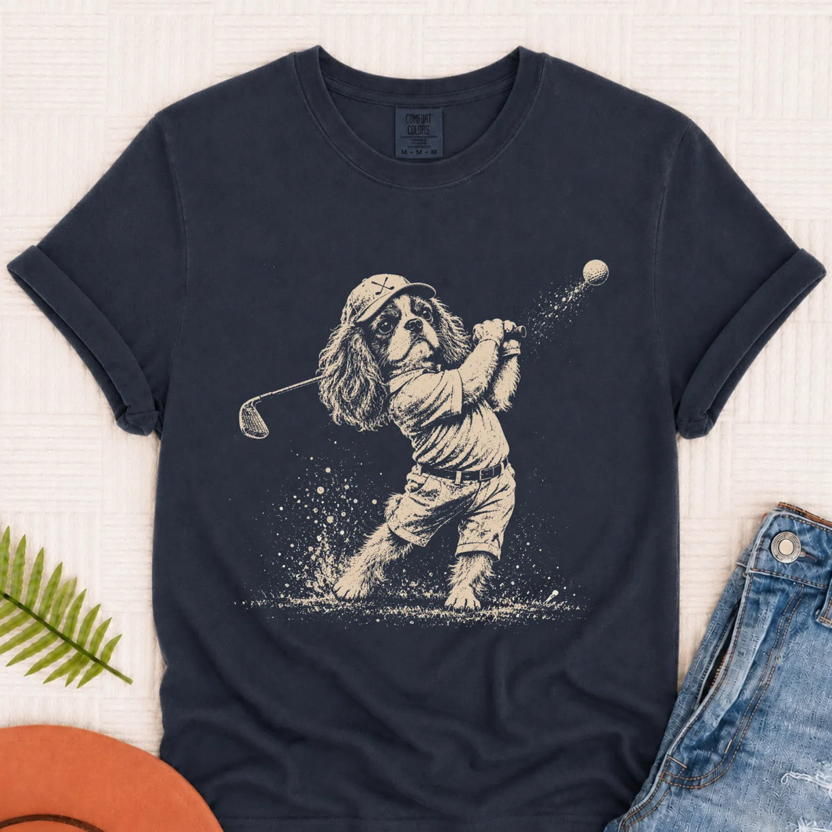 Cavalier Golfing Golfer Unisex TShirt Navy