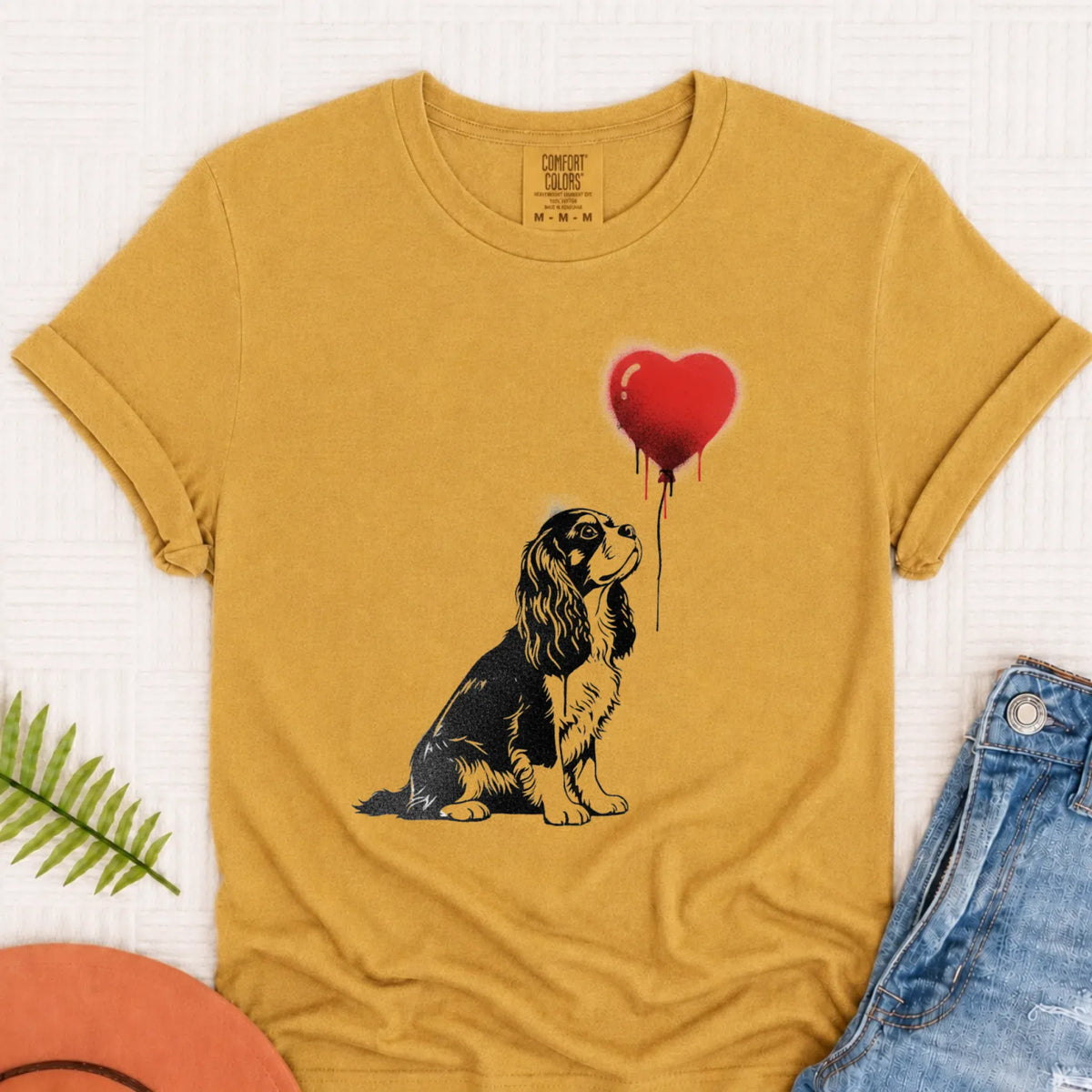 Cavalier Graffiti Street Heart Unisex Tshirt Mustard