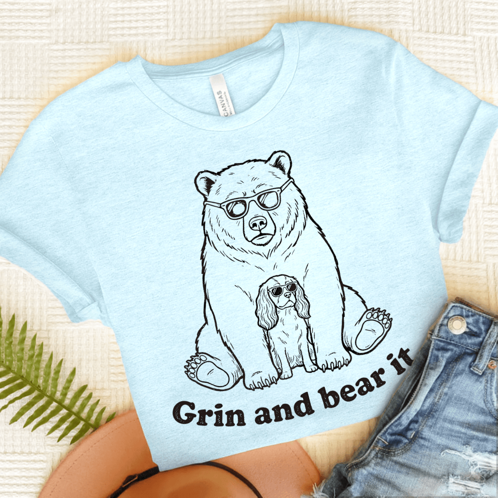 Cavalier Grin Bear It Unisex TShirt Heather Ice Blue