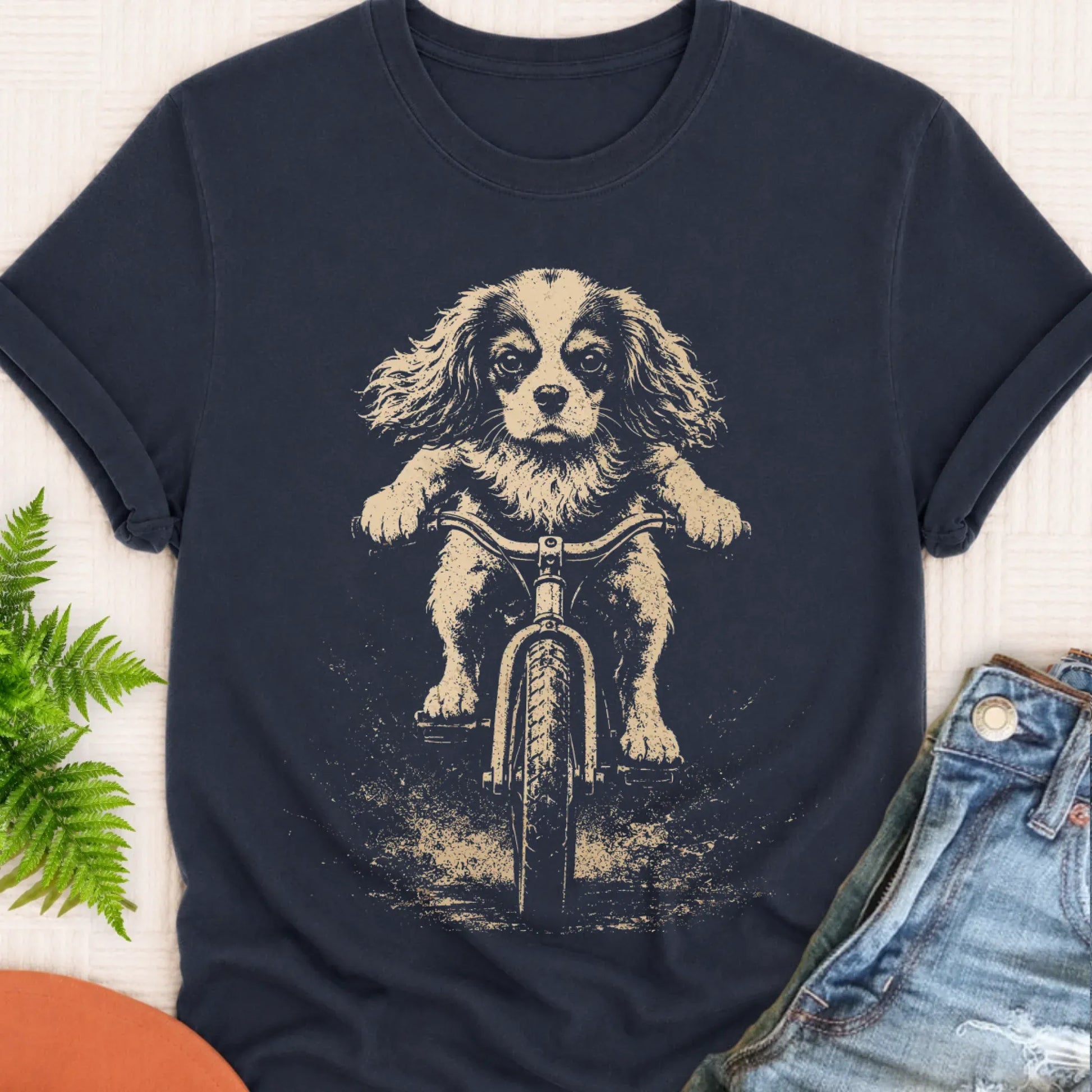 Cavalier Grunge Biking Unisex TShirt Navy