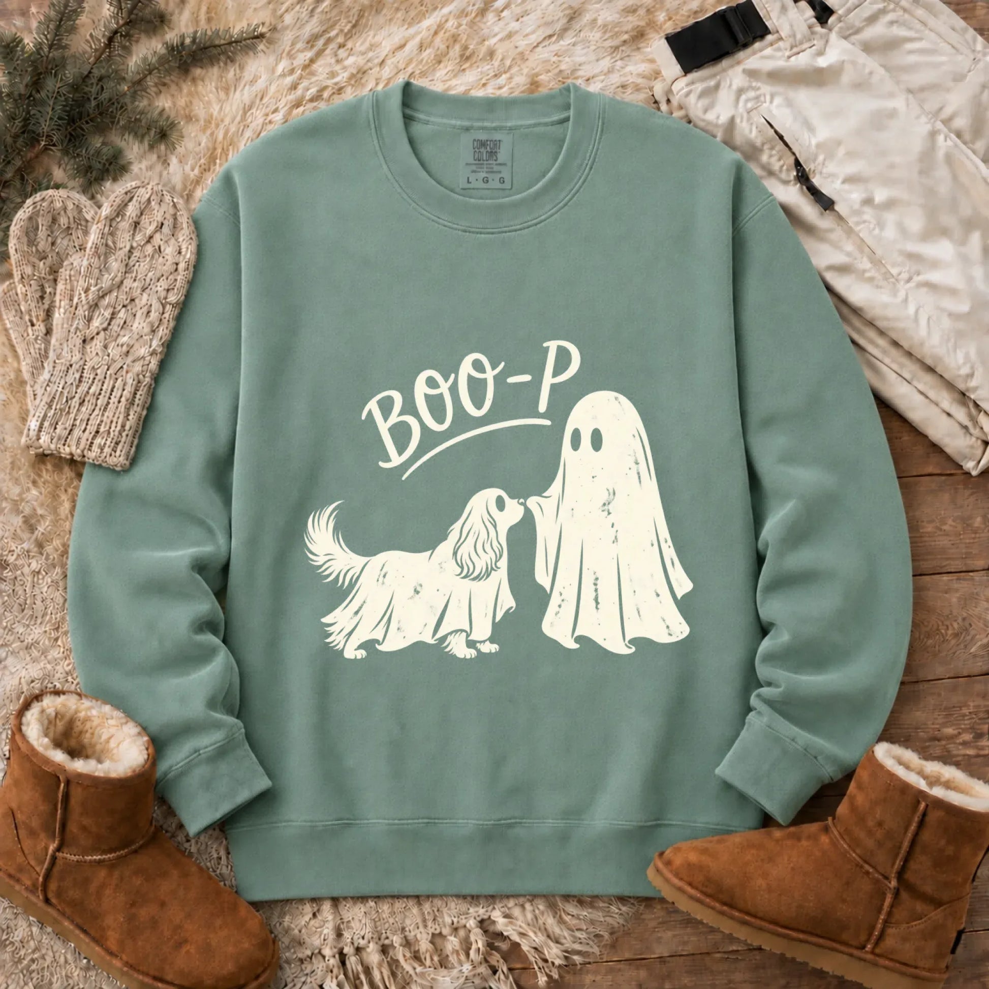 Sweatshirt Light Green / S Cavalier Halloween Boop Ghost Dog Unisex Sweatshirt