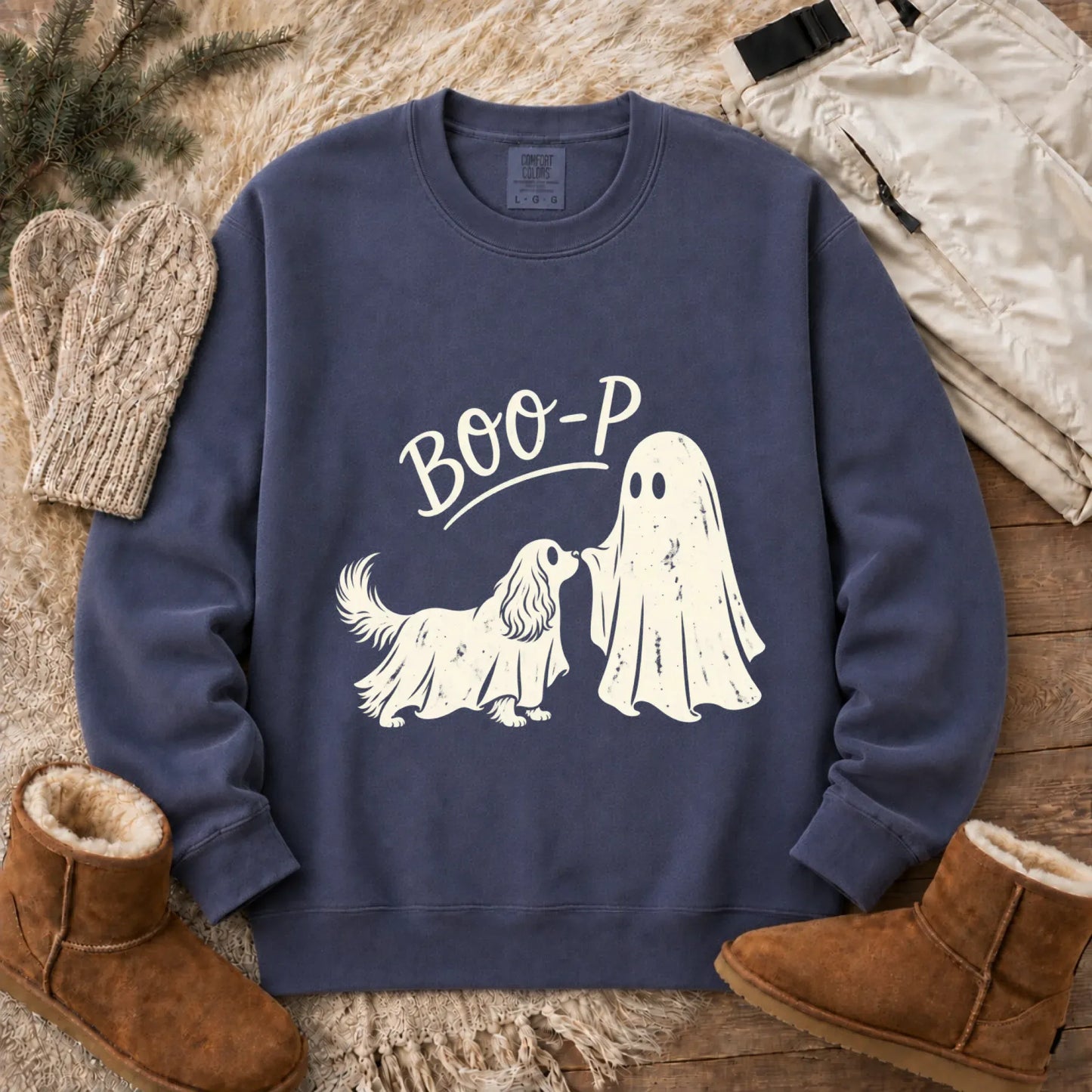 Sweatshirt Denim / S Cavalier Halloween Boop Ghost Dog Unisex Sweatshirt