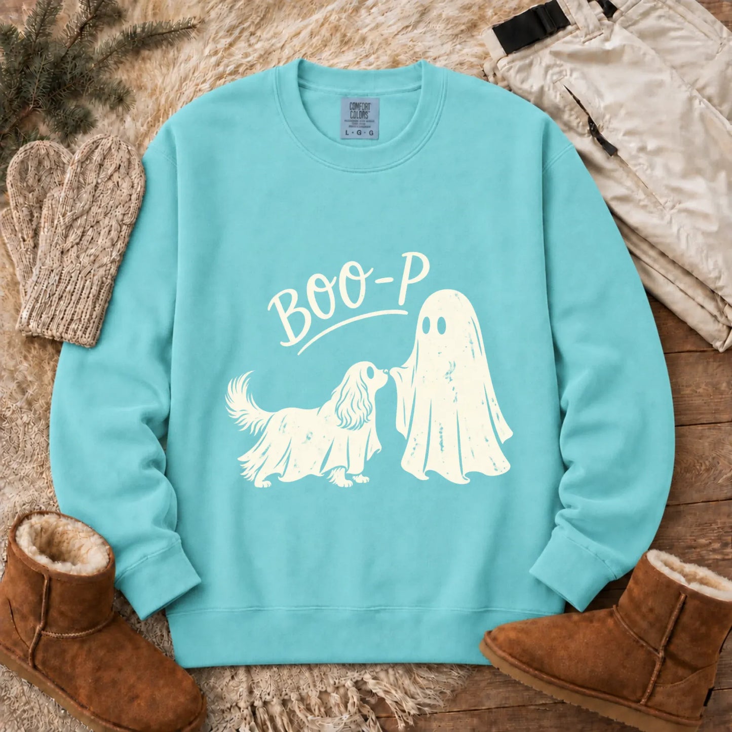 Sweatshirt Chalky Mint / S Cavalier Halloween Boop Ghost Dog Unisex Sweatshirt