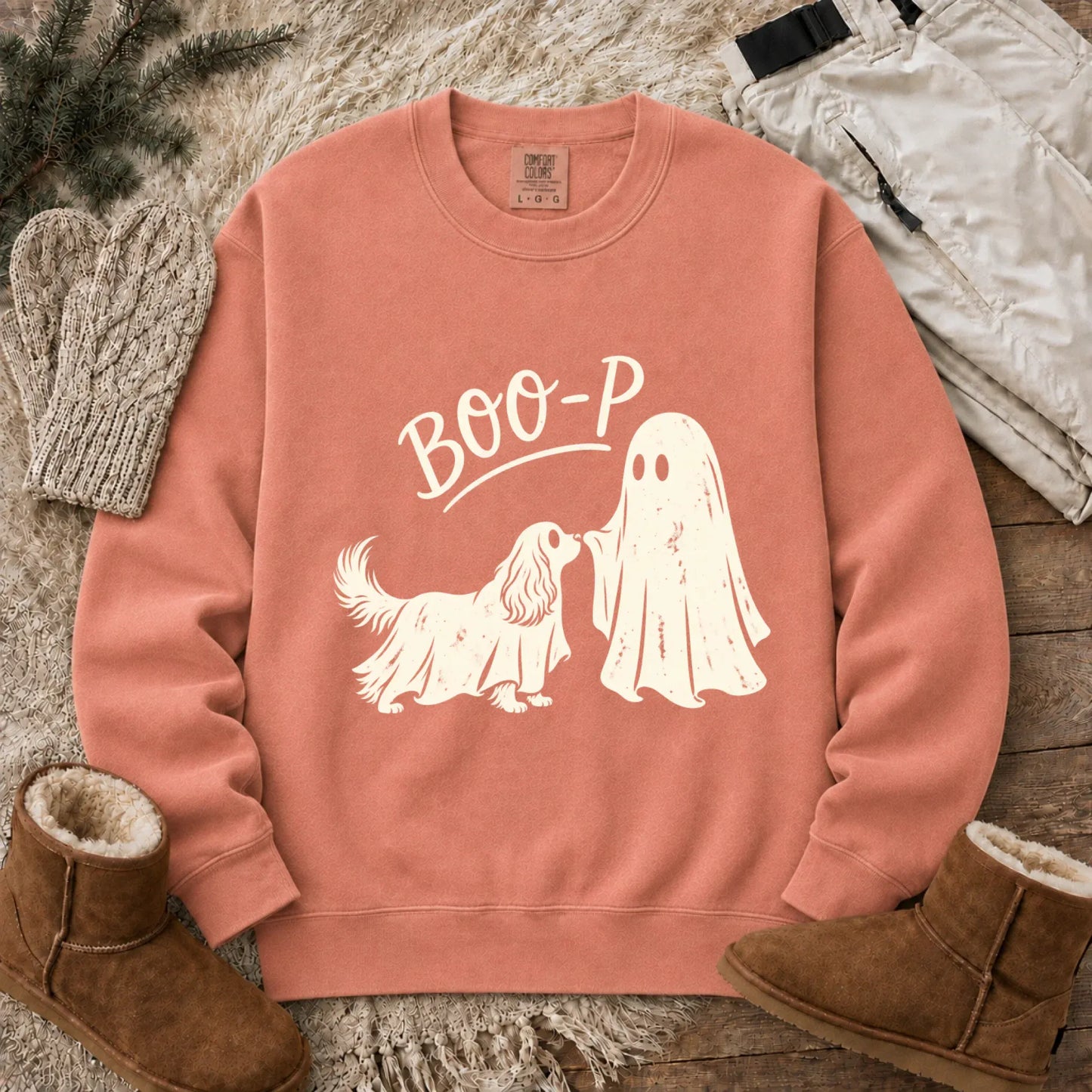 Sweatshirt Terracotta / S Cavalier Halloween Boop Ghost Dog Unisex Sweatshirt