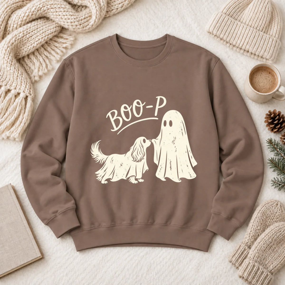Cavalier Halloween Boop Ghost Dog Unisex Sweatshirt Espresso