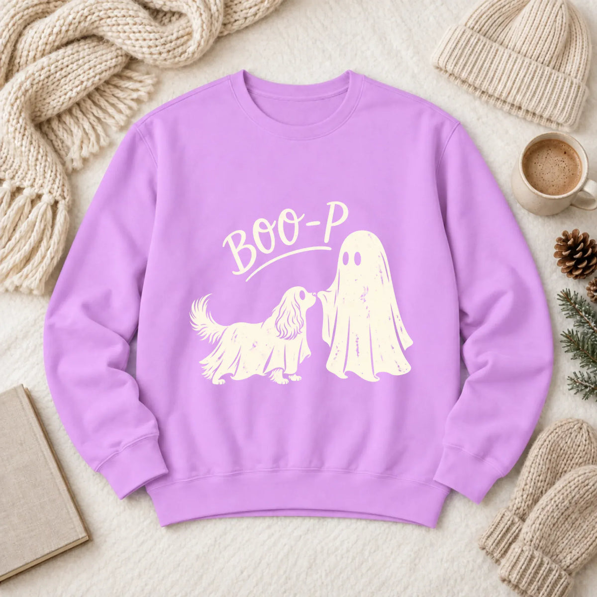 Cavalier Halloween Boop Ghost Dog Unisex Sweatshirt Neon Violet