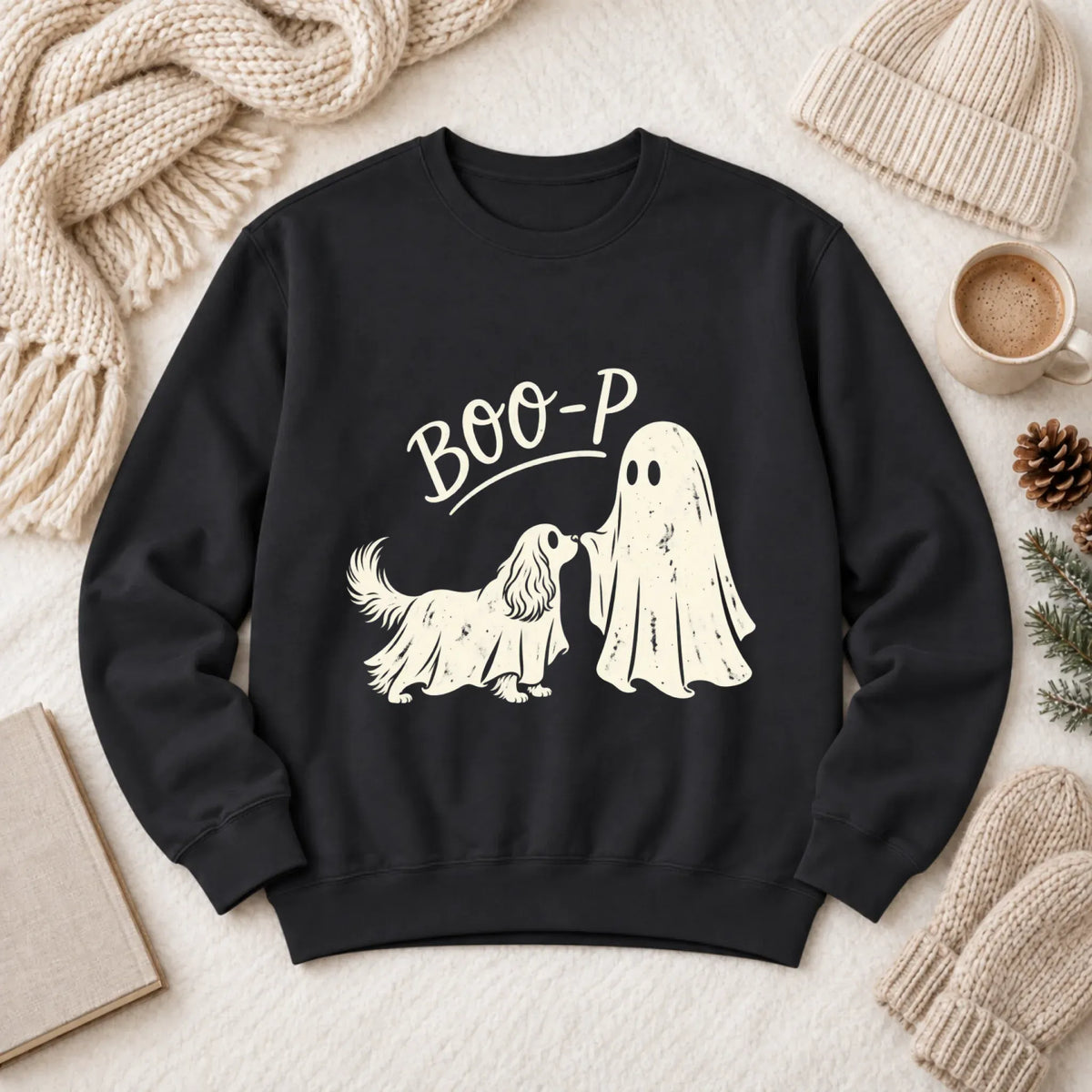 Cavalier Halloween Boop Ghost Dog Unisex Sweatshirt Black