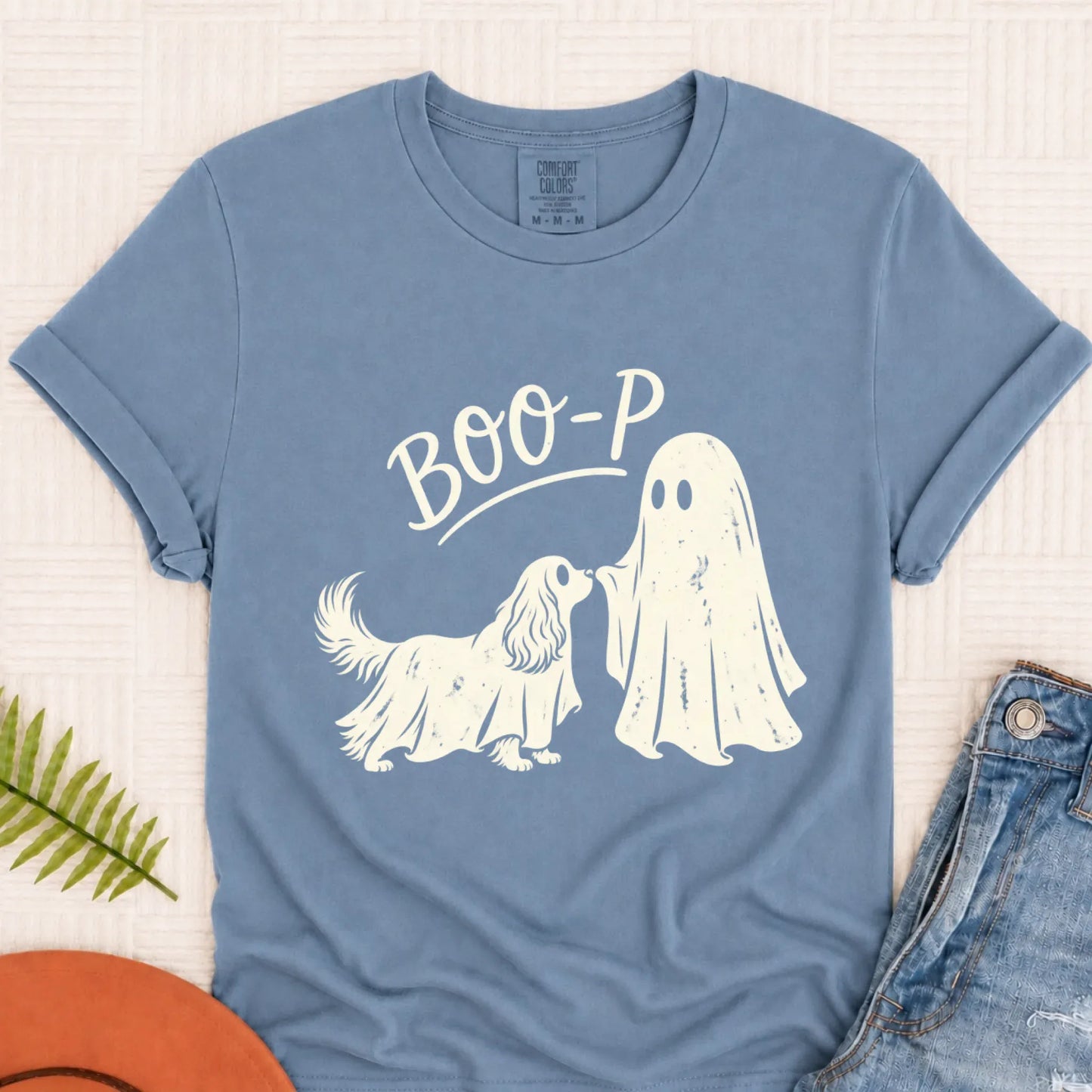 T-Shirt Blue Jean / S Cavalier Halloween Boop Ghost Dog Unisex Tshirt