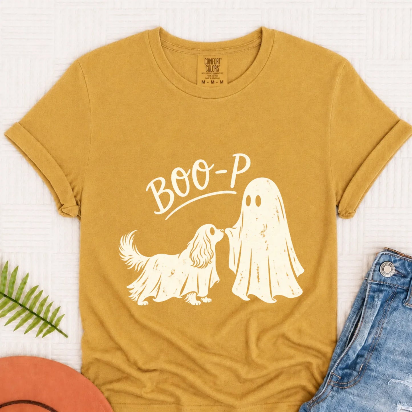 T-Shirt Mustard / S Cavalier Halloween Boop Ghost Dog Unisex Tshirt