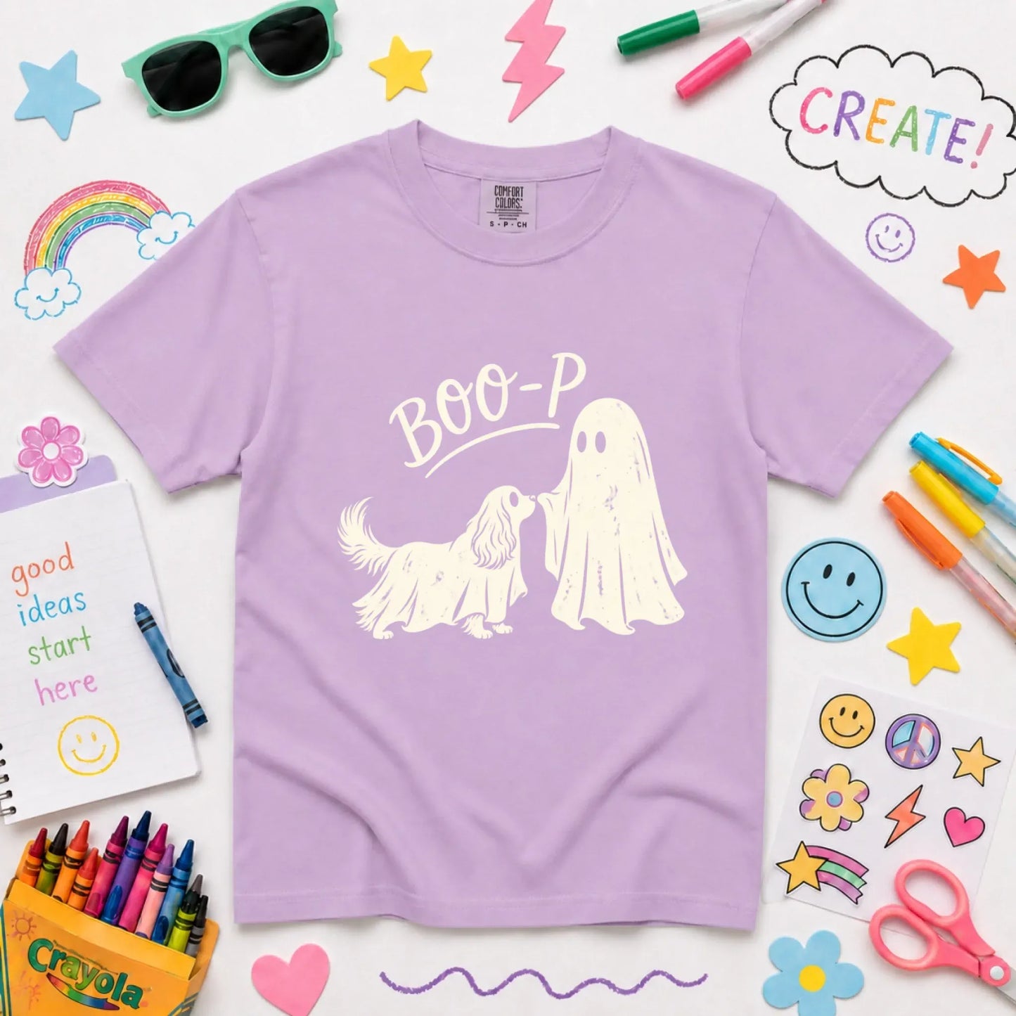 Youth Tshirt Orchid / XS Cavalier Halloween Boop Ghost Dog Unisex YOUTH Tshirt