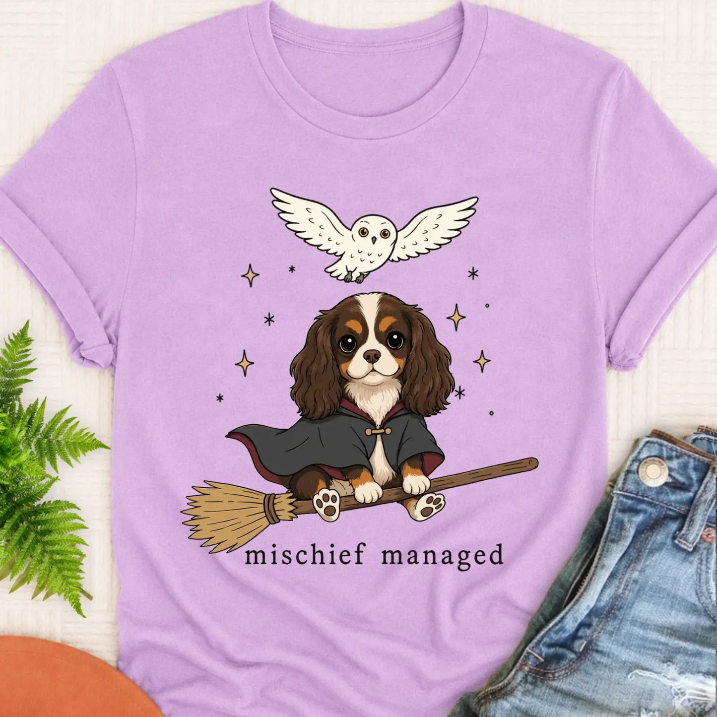 T-Shirt Orchid / S Cavalier Halloween Mischief Managed Unisex TShirt