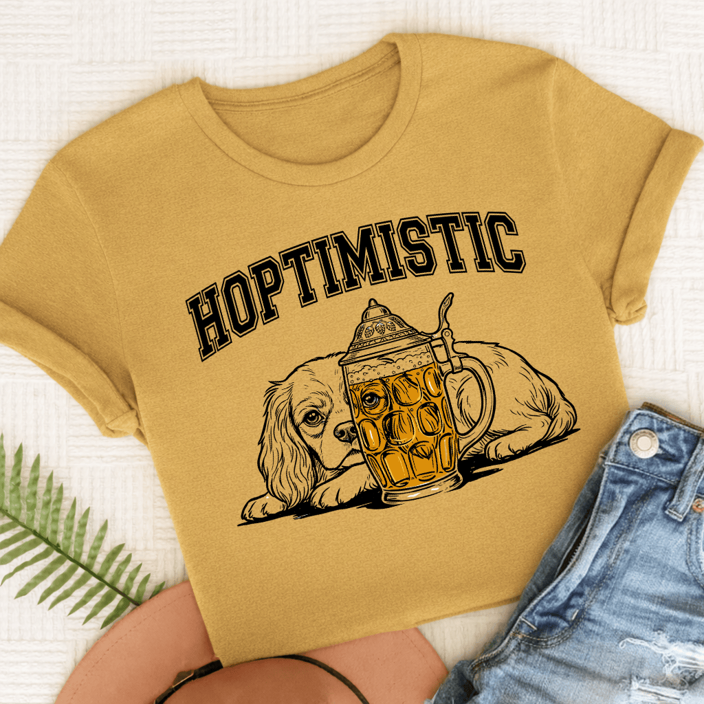 Cavalier Hoptimistic Beer Unisex TShirt Comfort Colors Mustard