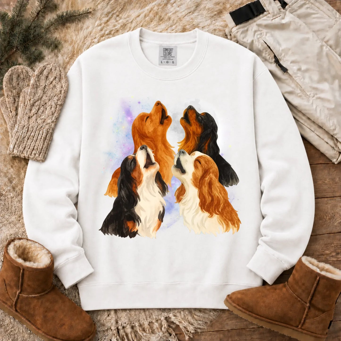 Cavalier Howling at the Moon Unisex Sweatshirt White