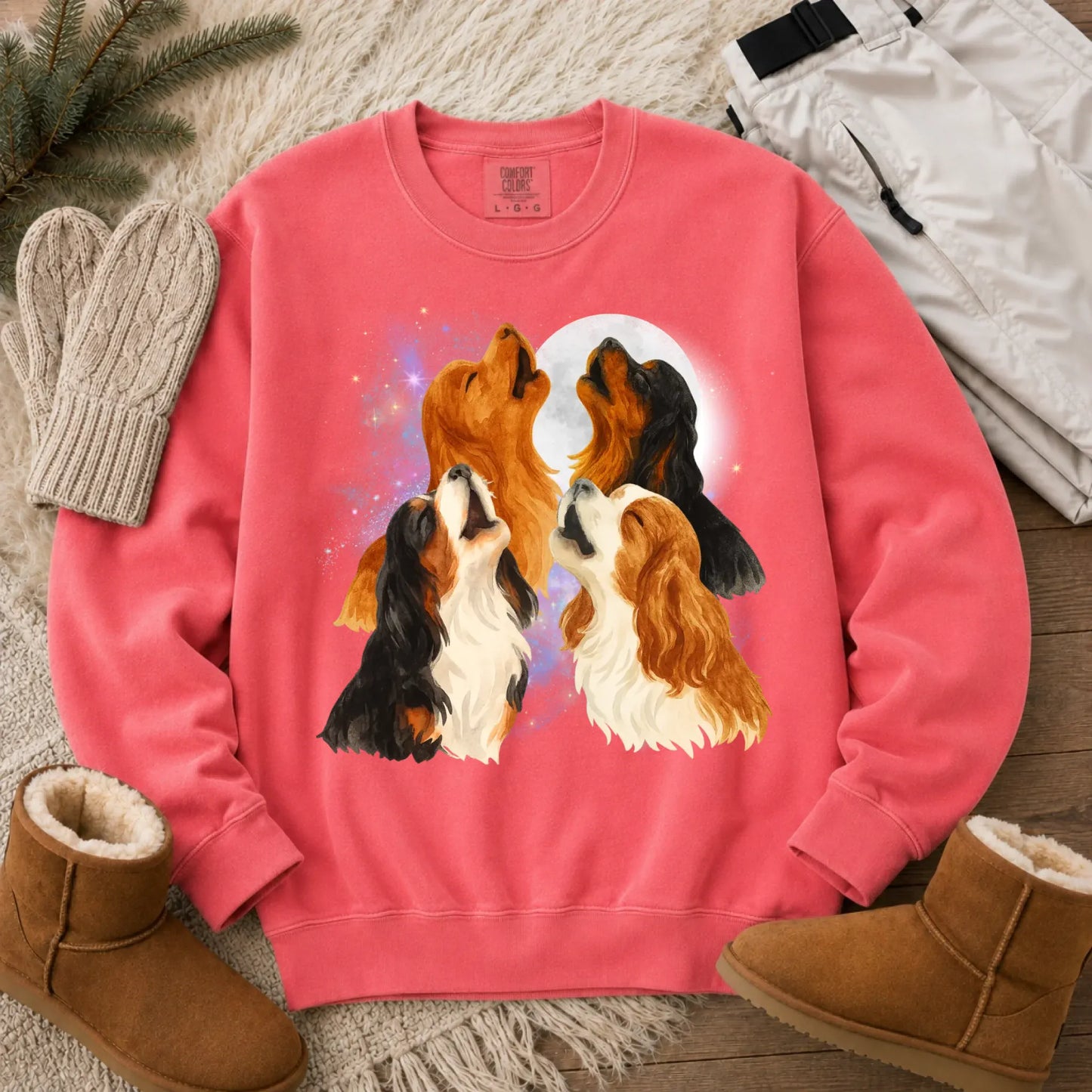 Cavalier Howling at the Moon Unisex Sweatshirt Watermelon