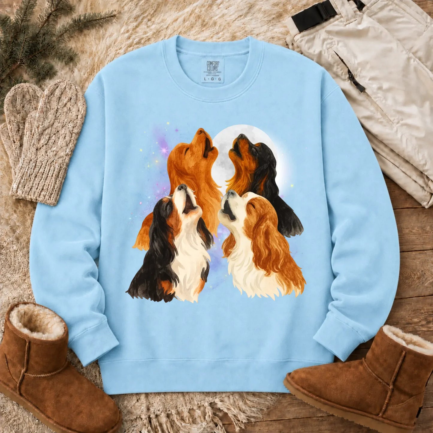 Cavalier Howling at the Moon Unisex Sweatshirt Chambray