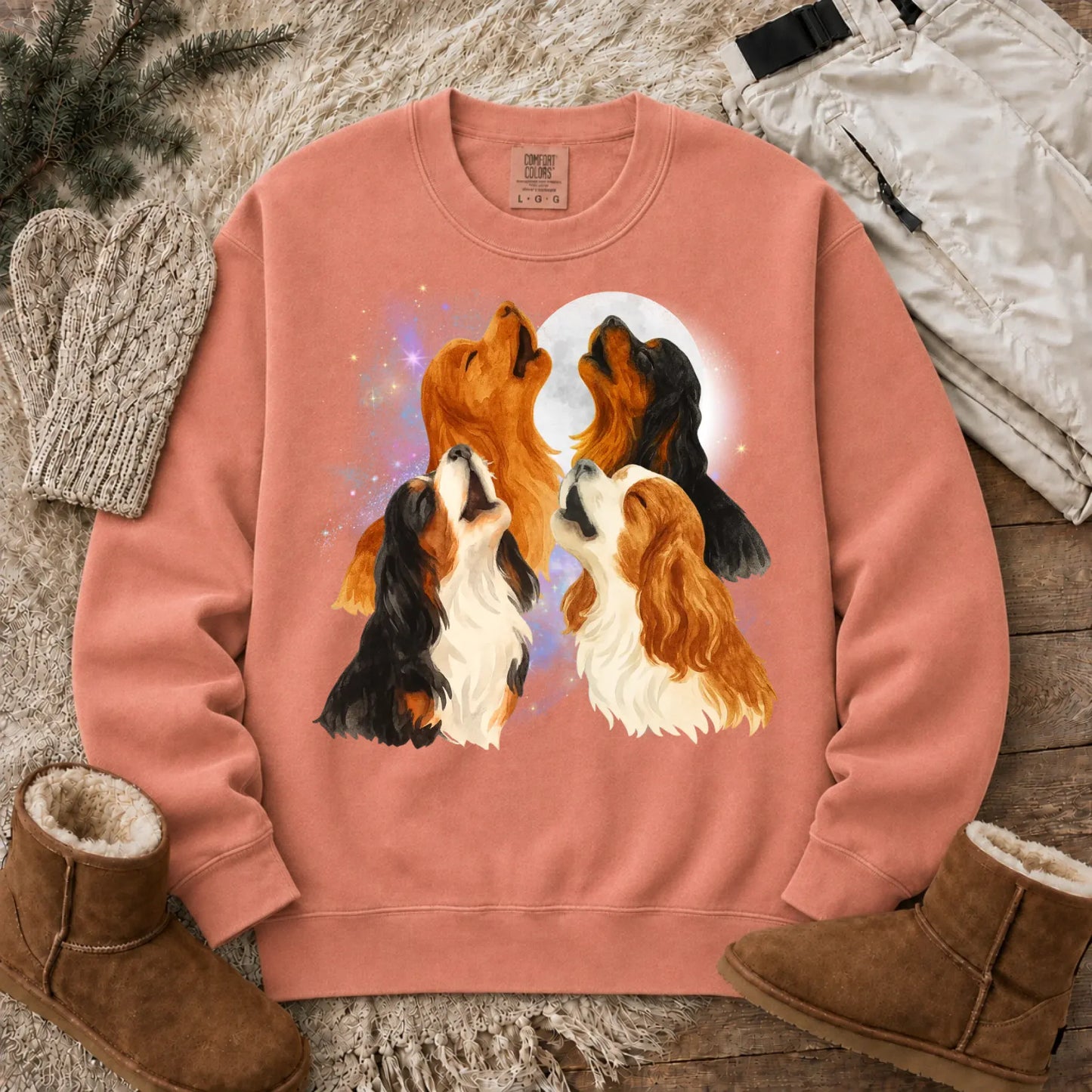 Cavalier Howling at the Moon Unisex Sweatshirt Terracotta