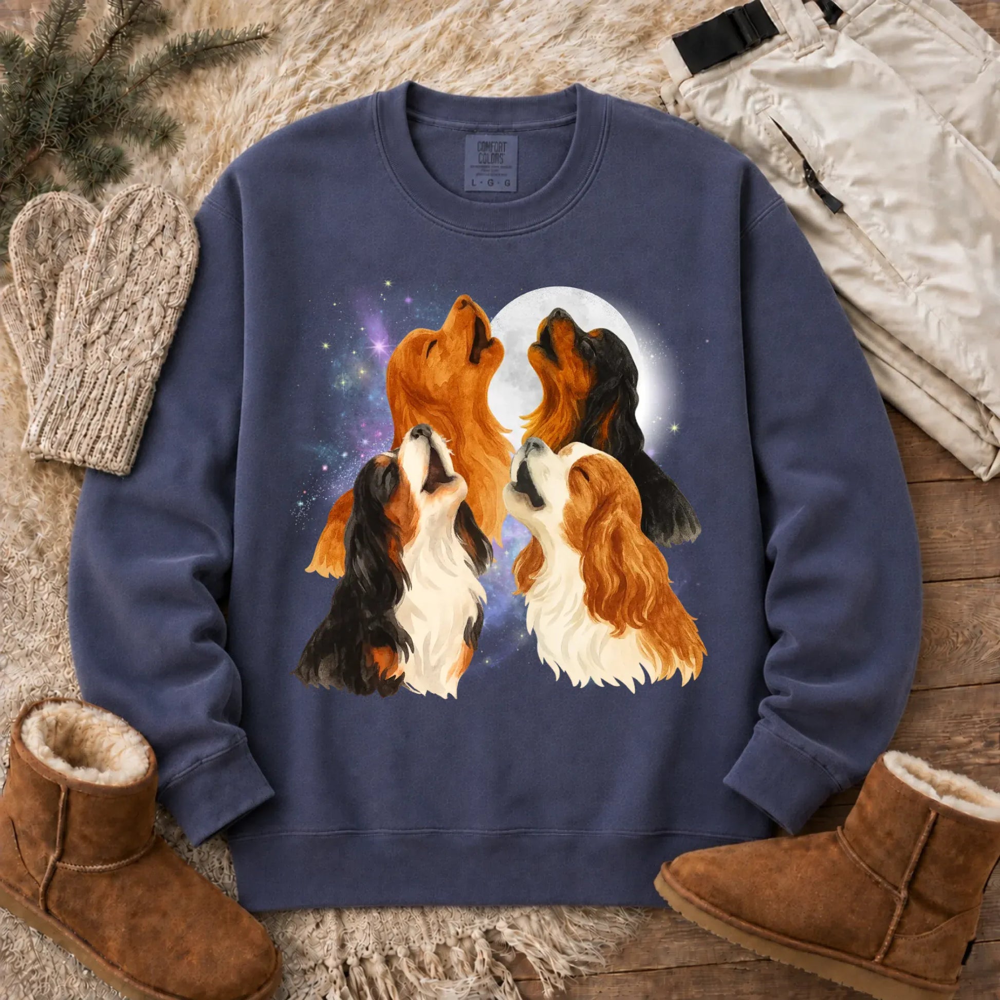 Cavalier Howling at the Moon Unisex Sweatshirt Denim