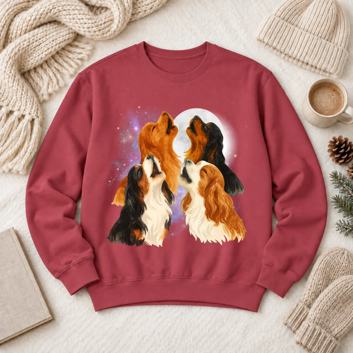 Cavalier Howling at the Moon Unisex Sweatshirt Crimson
